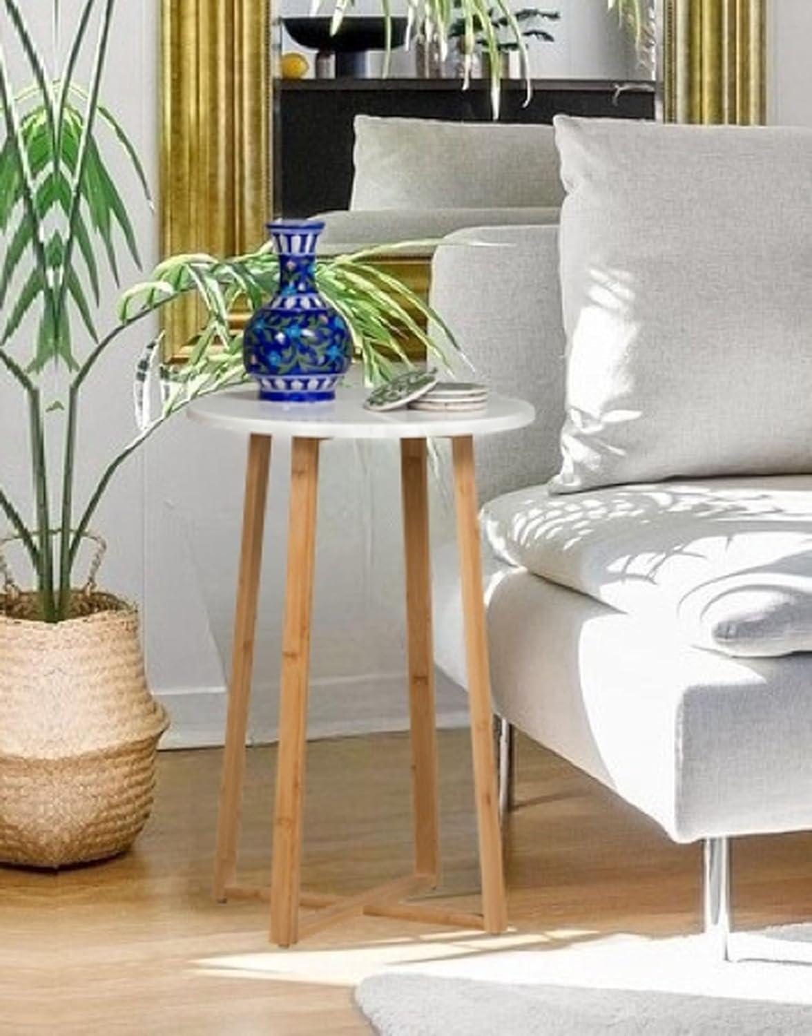 Eccostyle Solid Bamboo Frame Round Plant Table - White