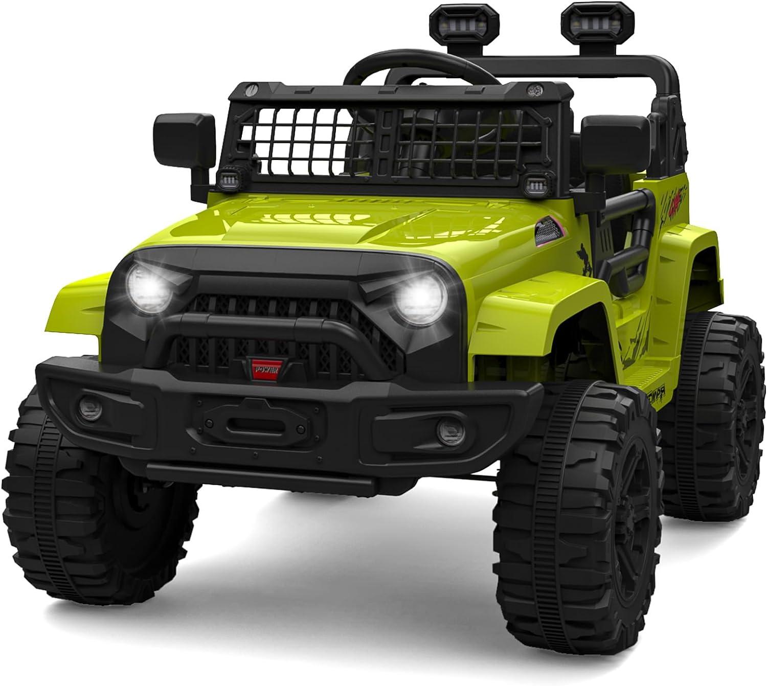 Ride on Truck Car 12V Kids Electric Vehicles with Remote Control Spring Suspension, LED Lights, Bluetooth, 2 Speeds
