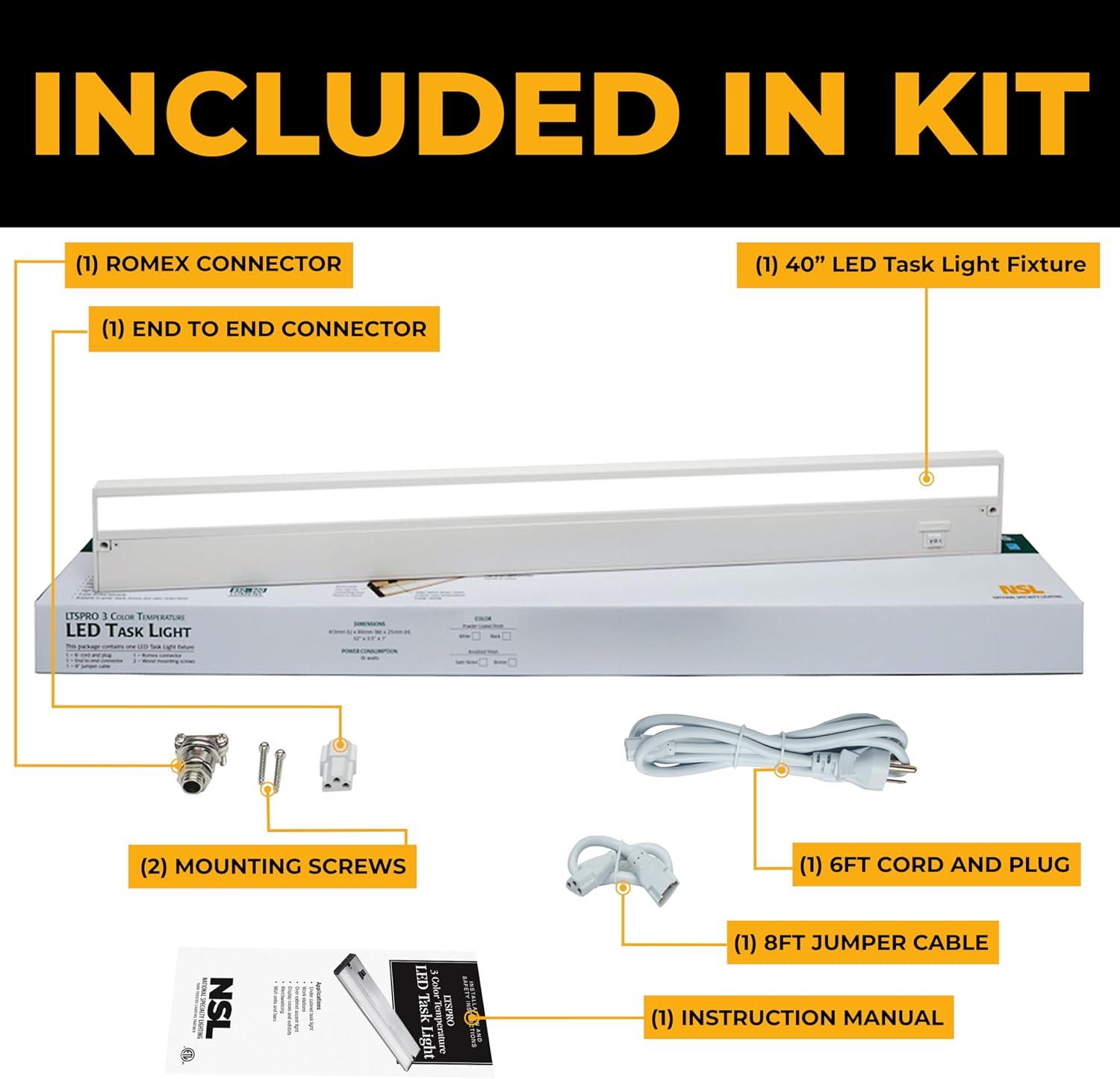 40-Inch White LED Under Cabinet Light with Adjustable Color Temperature