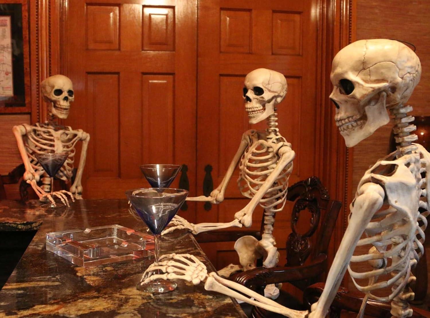 Crazy Bonez Pose-N-Stay Life Size 5 FT Skeleton with Realistic Posable and Movable Joints for Halloween Indoor and Outdoor Decoration