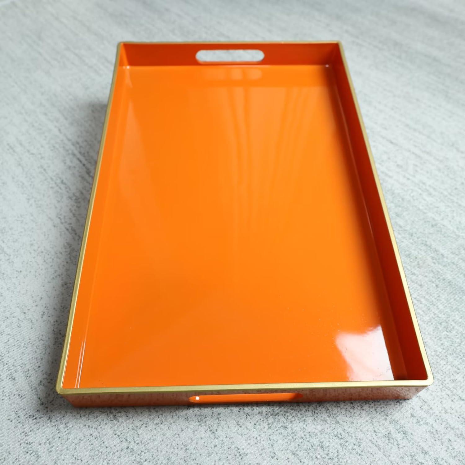 Bright Orange Acrylic Rectangular Serving Tray with Handles