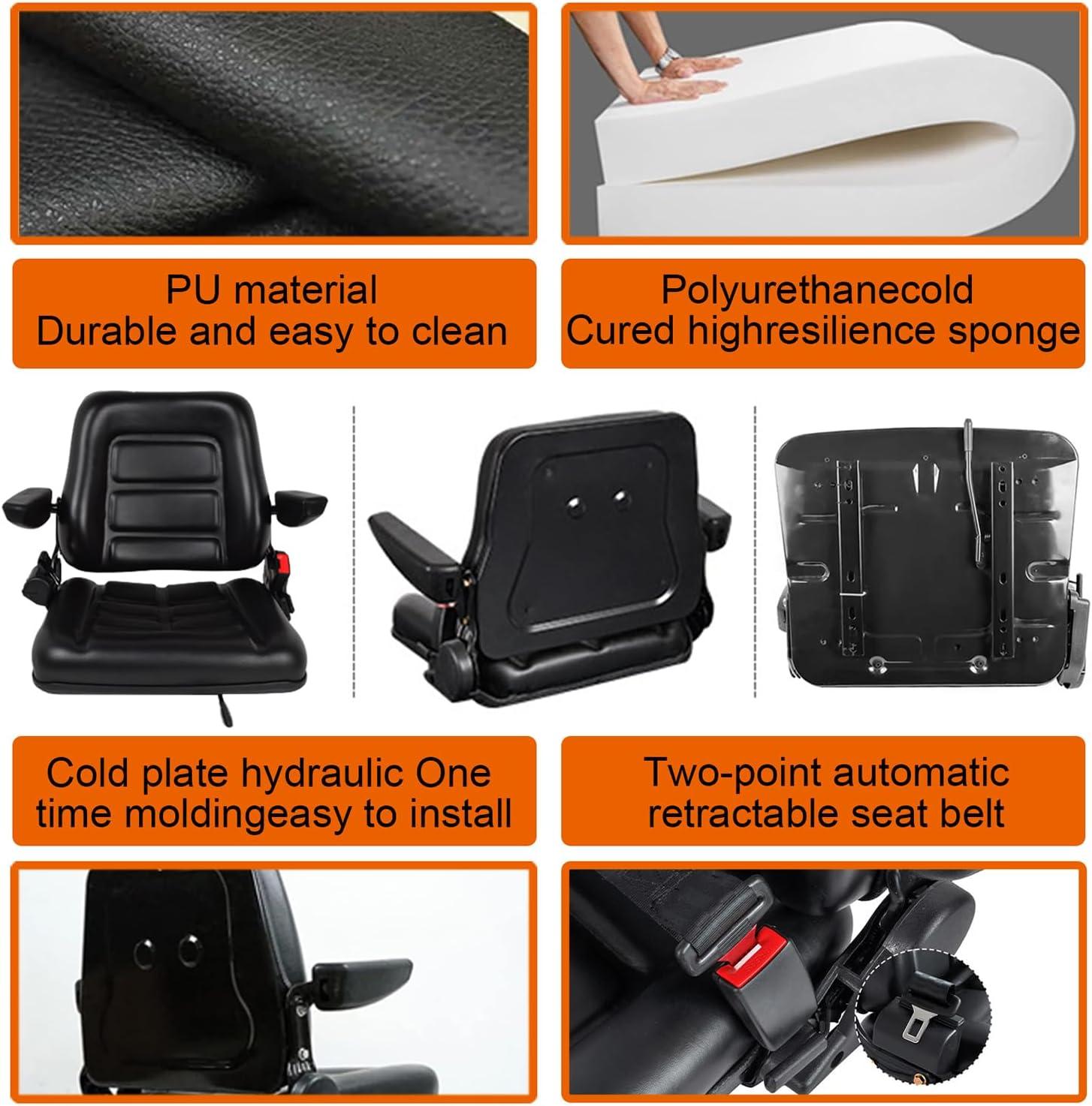 Black Adjustable PVC Forklift and Tractor Seat with Armrests