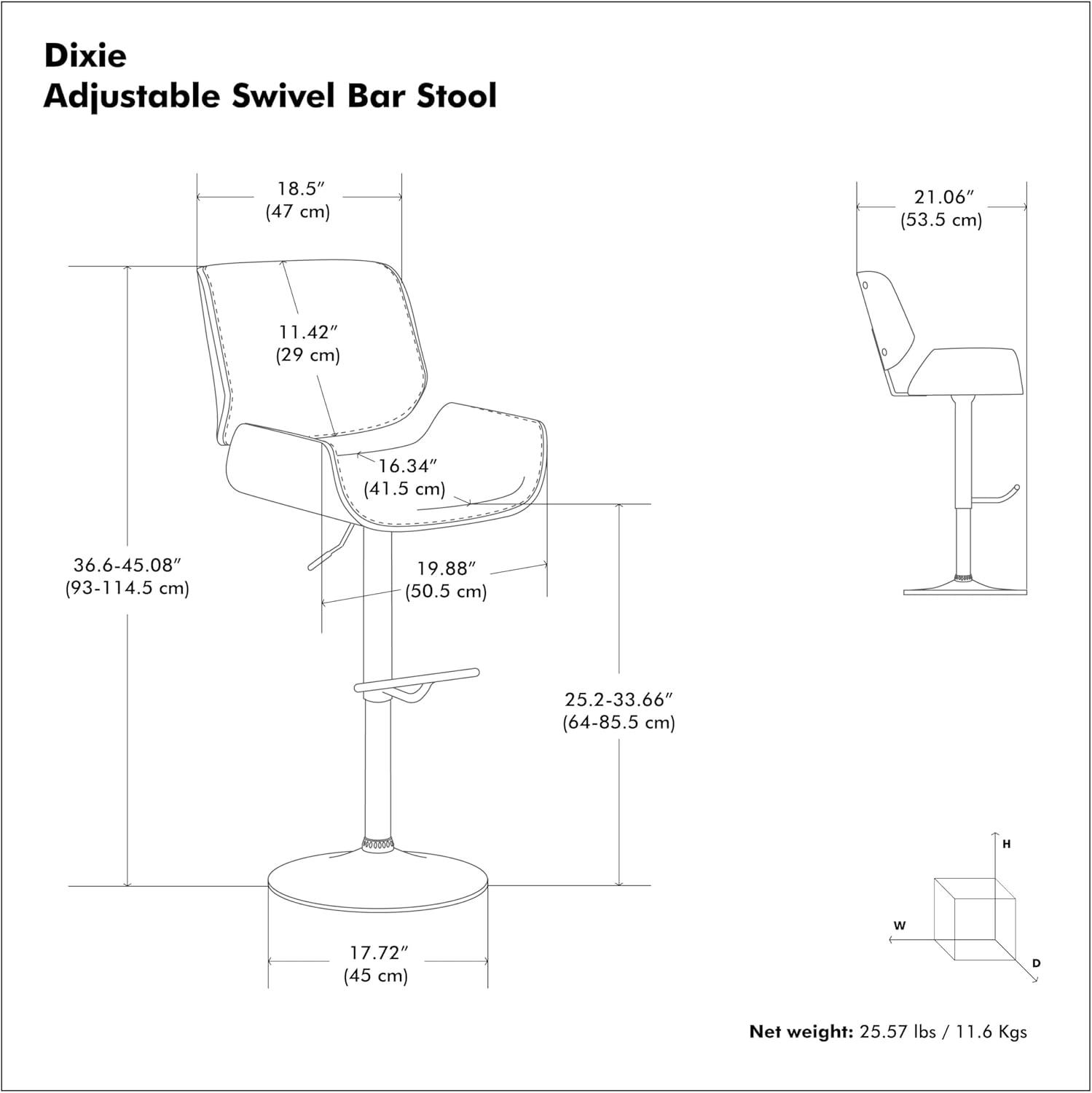 Simpli Home Dixie Adjustable Swivel Upholstered Mid-Century Modern Bar Stool with Bentwood Frame and Footrest