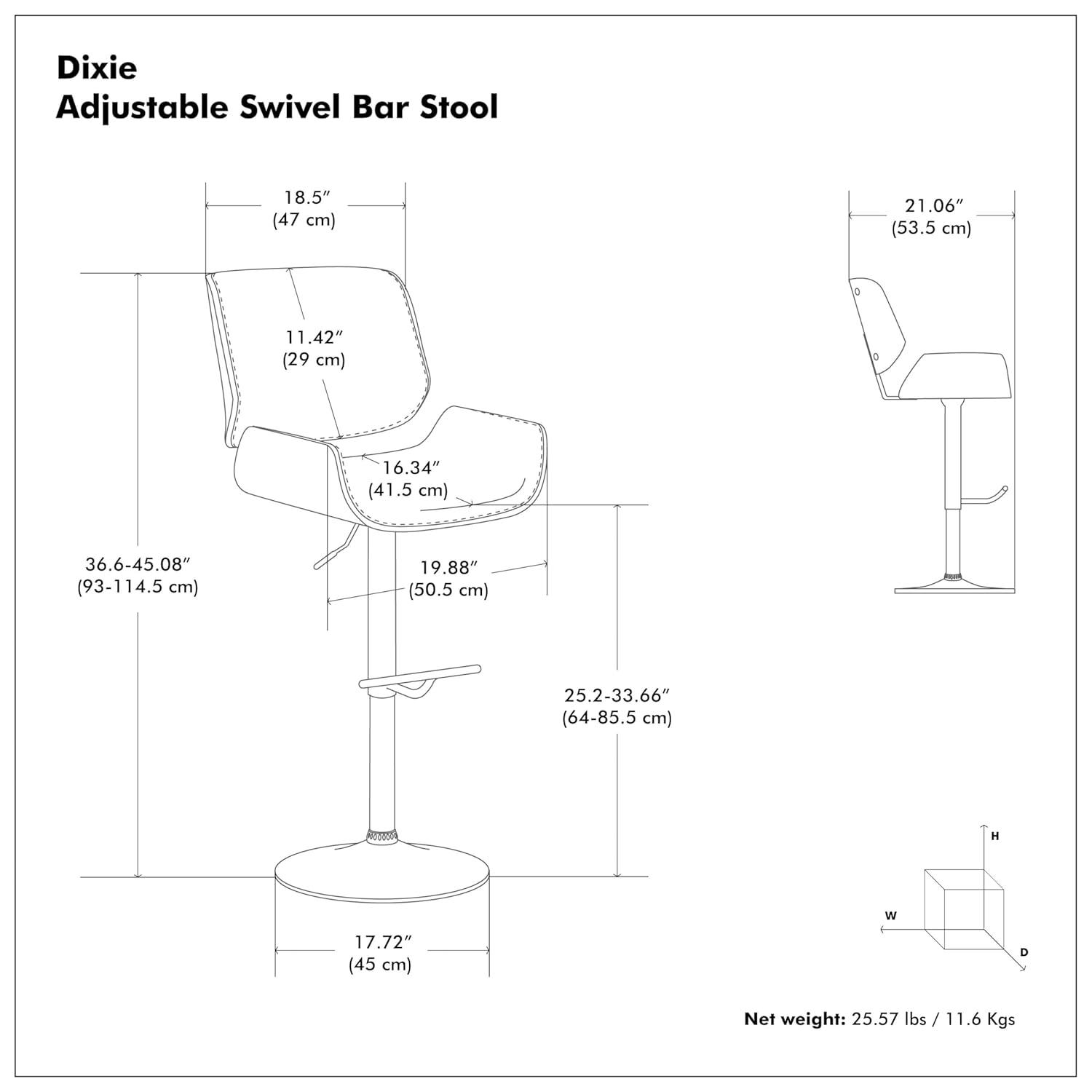 Simpli Home Dixie Adjustable Swivel Upholstered Mid-Century Modern Bar Stool with Bentwood Frame and Footrest