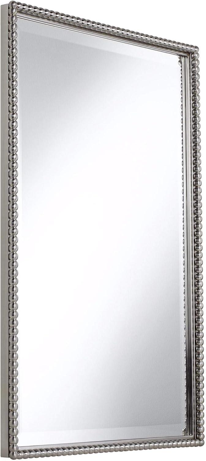 Uttermost Rectangular Vanity Accent Wall Mirror Modern Beveled Brushed Nickel Beaded Frame 21" Wide Bathroom Bedroom Living Room