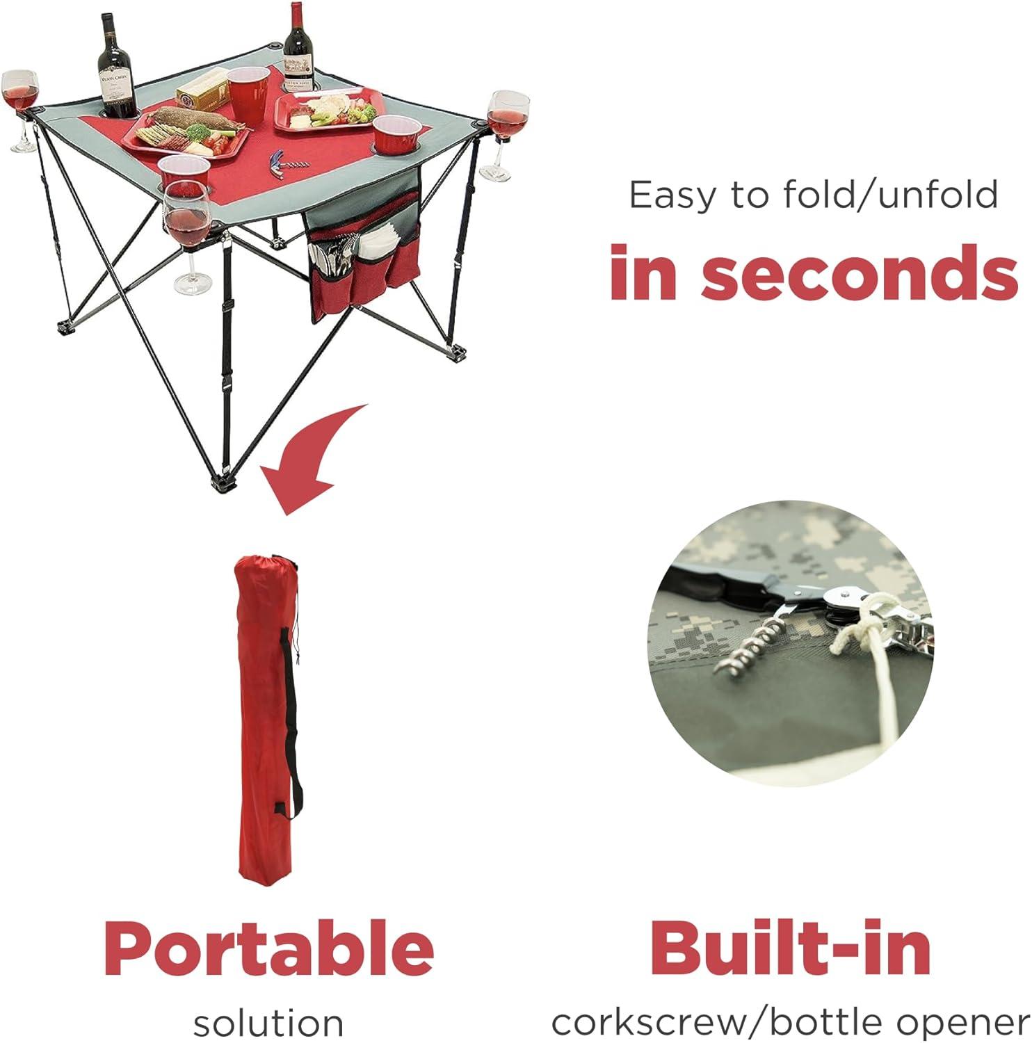 Creative Outdoor Folding Portable Wine Table for Outdoor Events, Camping, Garden Party, Red