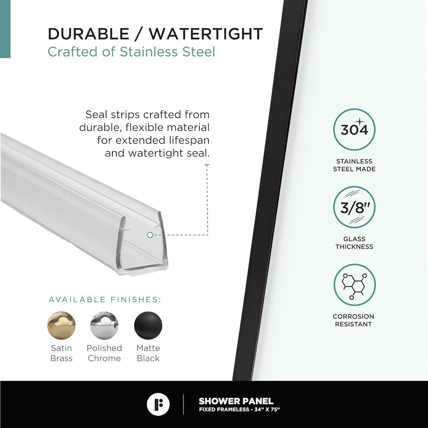 34'' W x 74.25'' H Semi-Frameless Fixed Glass Panel