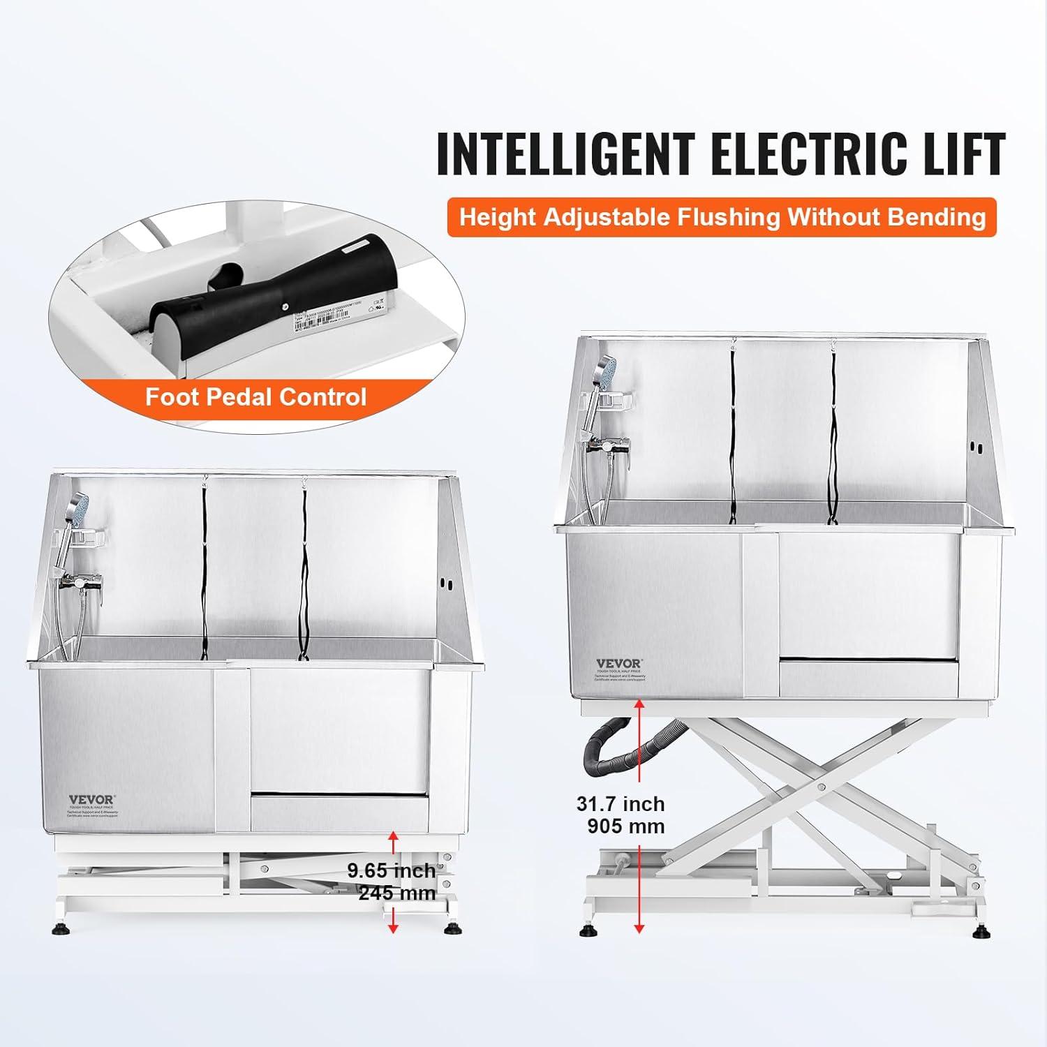 VEVOR 50" W Metal Dog Grooming Tub Electric Height Adjustment with Right Door Opening