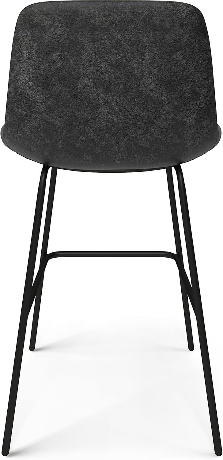 Simpli Home Jolie Upholstered Vegan Faux Leather Contemporary Counter Stool with Padded Bucket Seat and Footrest (Set of 2)