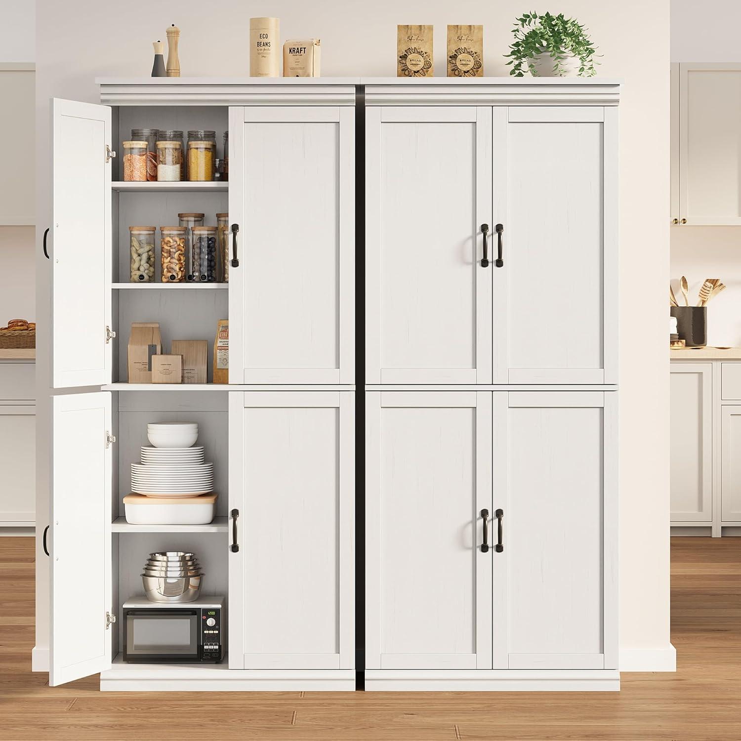 Ataucjin 70" Tall Kitchen Pantry Cabinet, Freestanding Cupboard Kitchen Pantry Storage Cabinet, Freestanding Cupboard with Doors and Adjustable Shelves, for Bathroom, Dining Room, Living Room