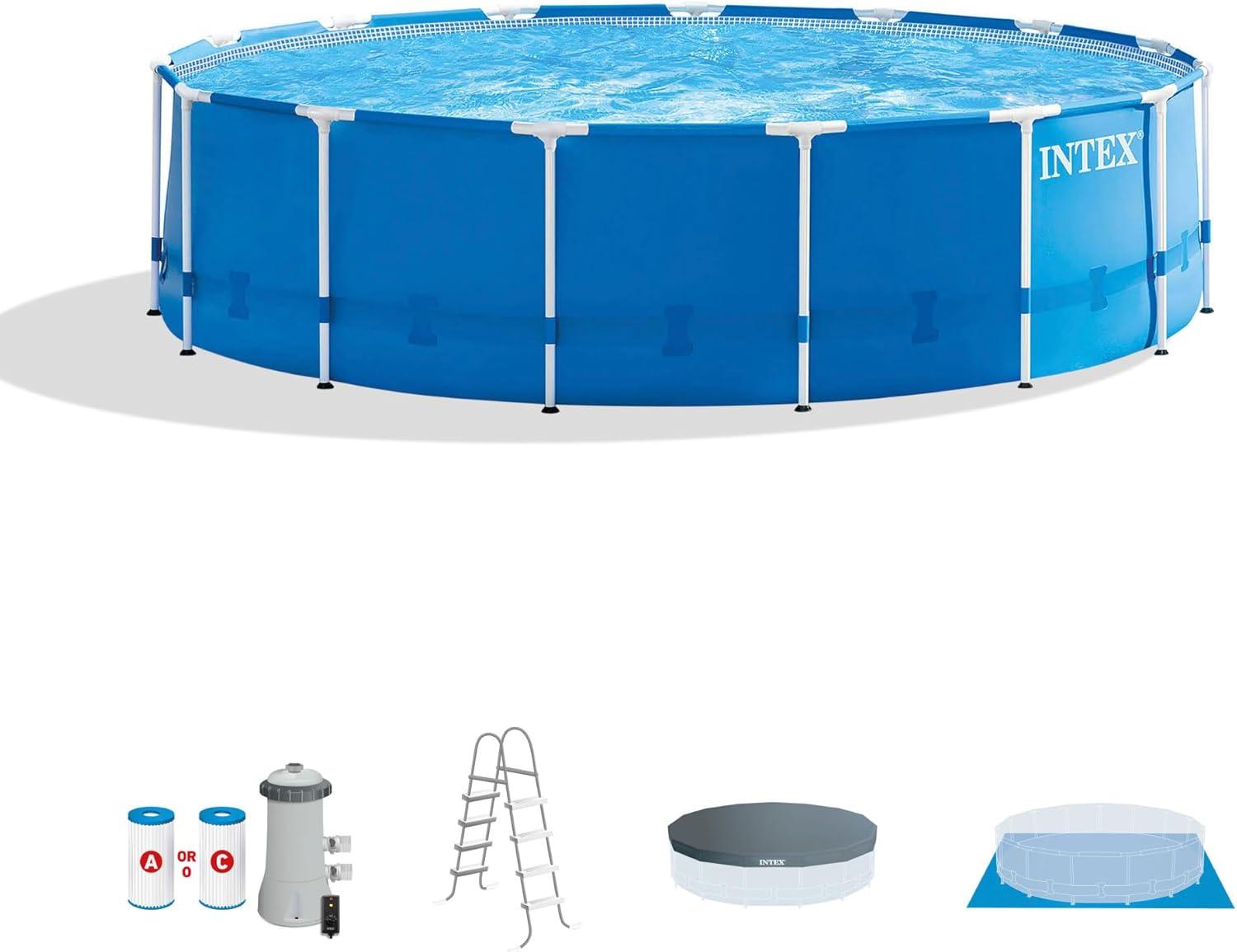 Intex Intex Metal Frame Round Above Ground Swimming Pool w/Pump