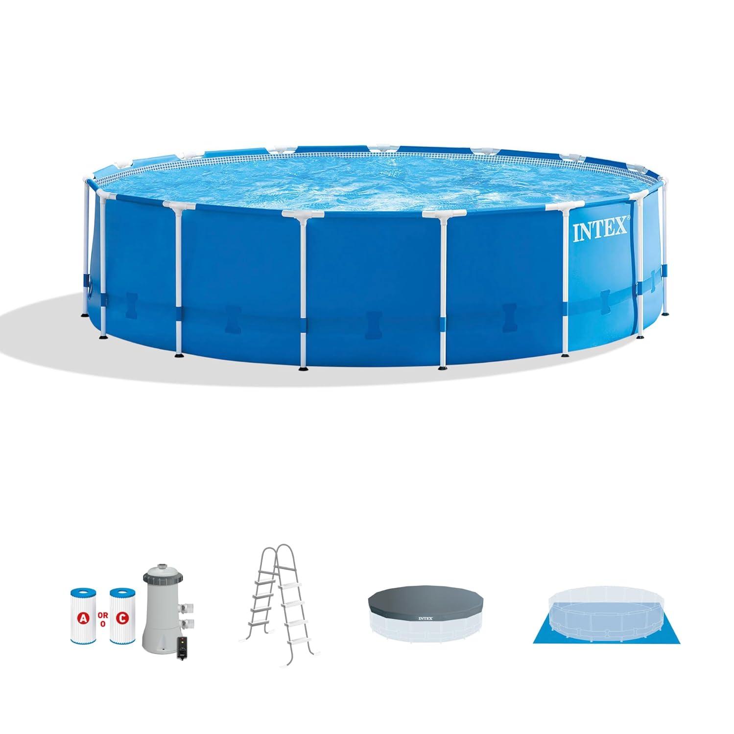 Intex Intex Metal Frame Round Above Ground Swimming Pool w/Pump