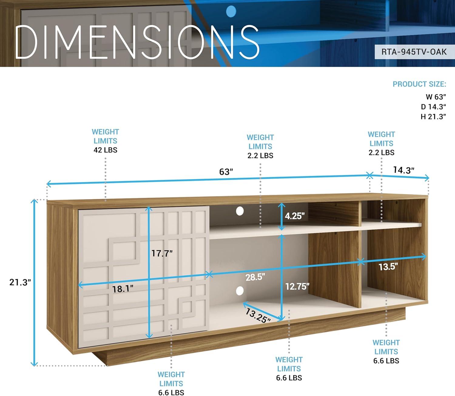 Techni Mobili Contemporary TV Stand for TVs up to 70" Oak: Modern Entertainment Center with Storage, Cable Management