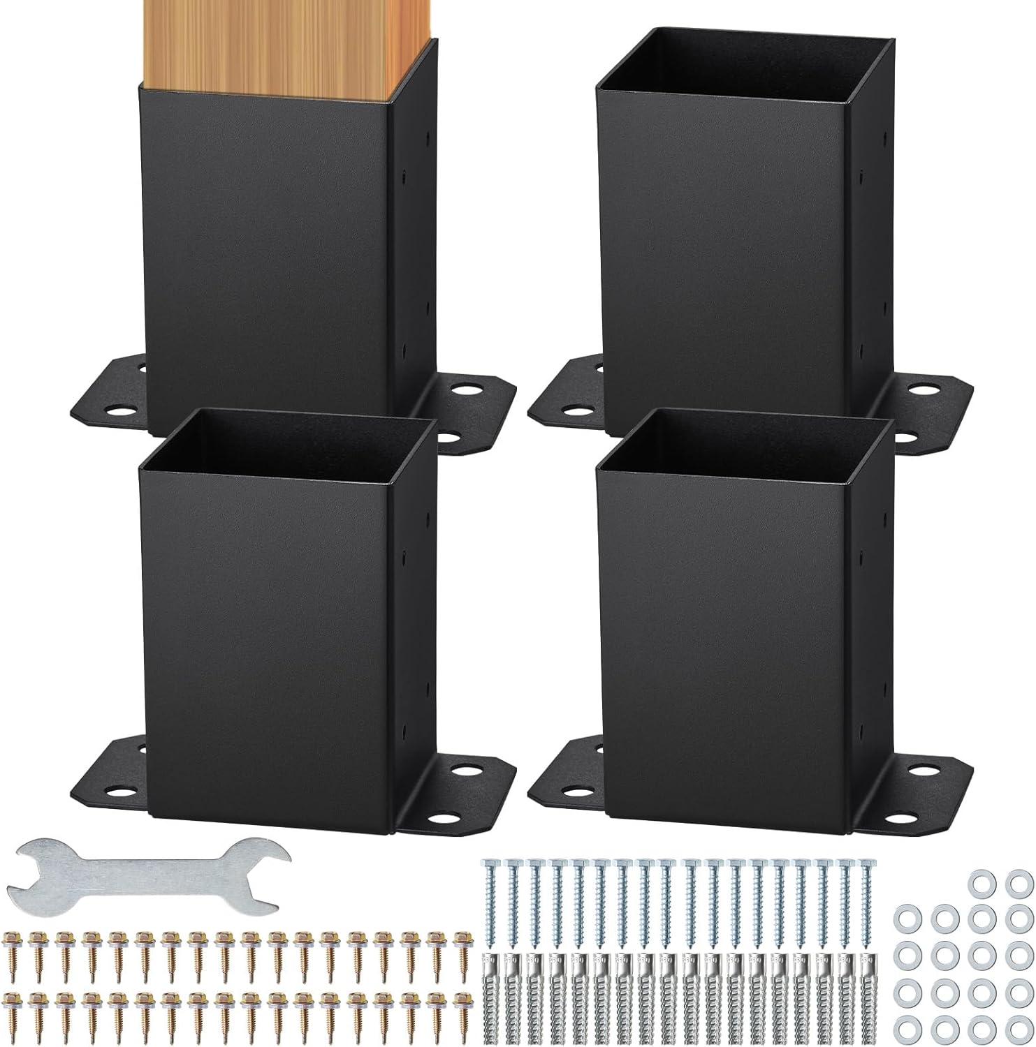 VEVOR 4 Pack 4x4 Post Base Brackets Heavy Duty Wood Post Fence Post Anchor