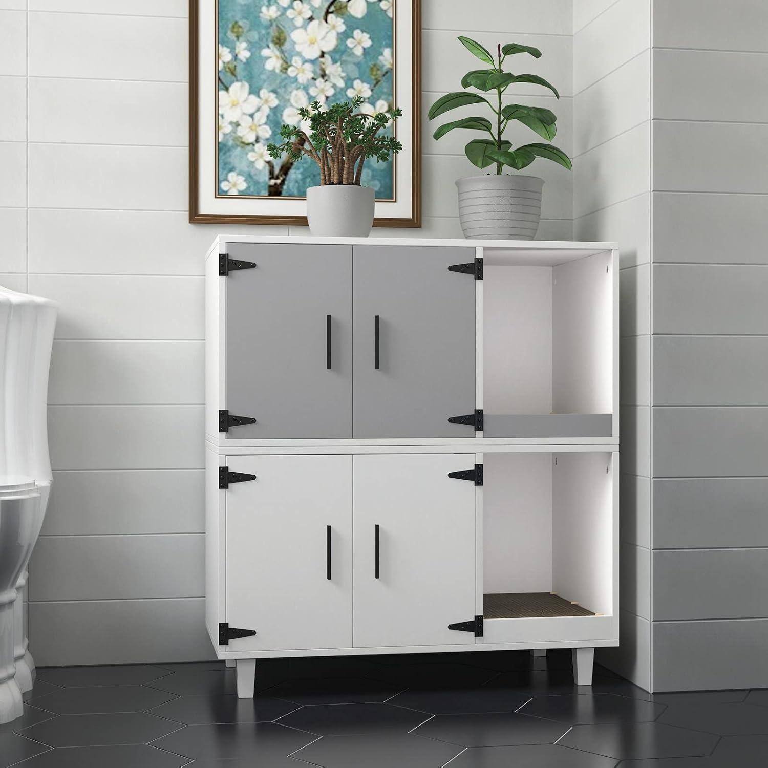 GDLF Pet Crate Cat Washroom Hidden Litter Box Enclosure  as Table Nightstand with Scratch Pad,Stackable