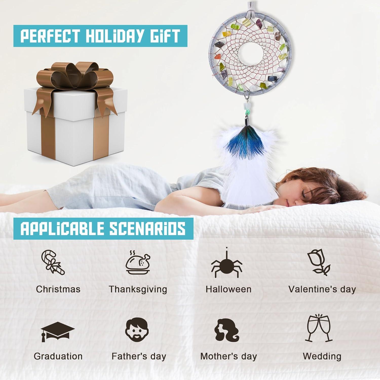 Ice Blue Dream Catchers - Turkey Feather and Peacock Feather, Opal Healing Crystal, Handmade Small Dreamcatcher for Bedroom, A Dream Catcher for Girls,Dream Catchers for Boys,Dream Catcher Wall Decor