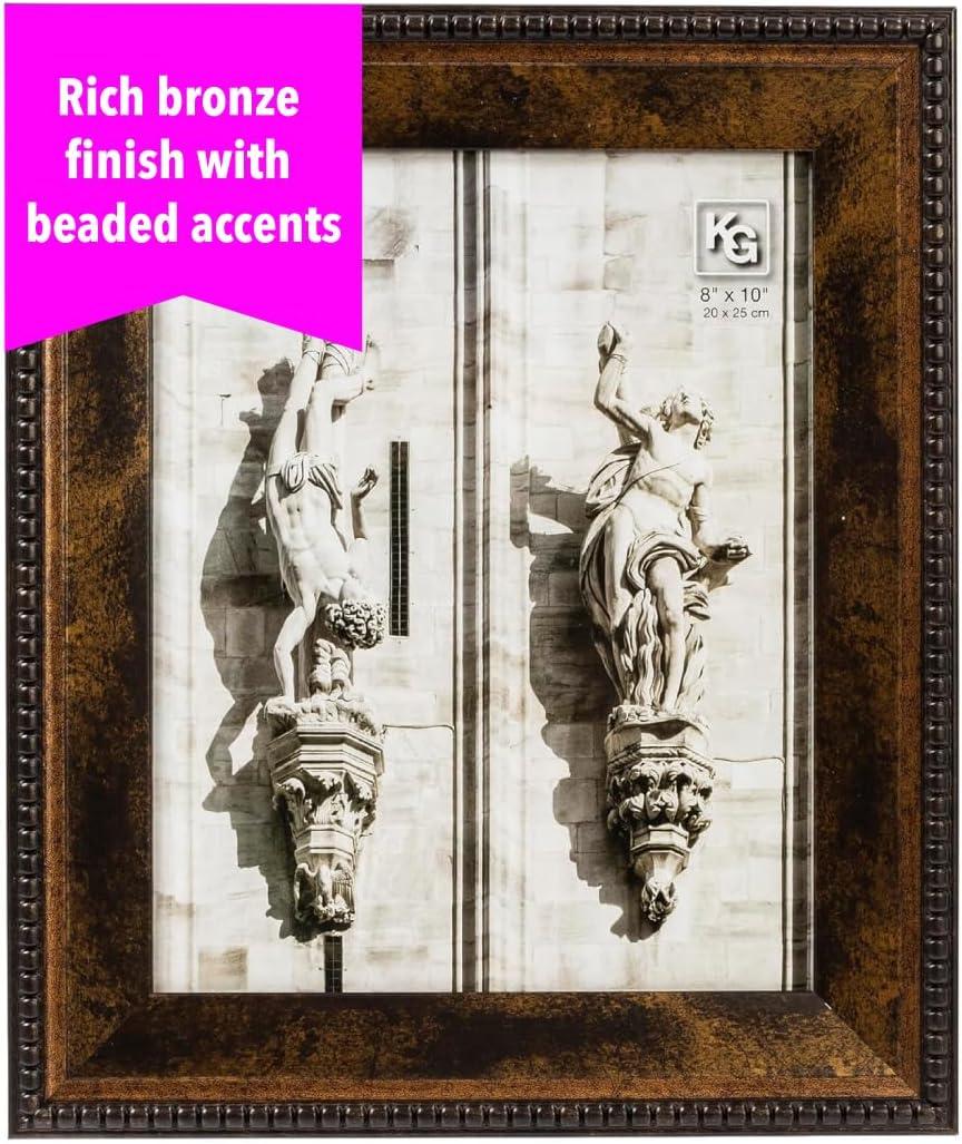 Kiera Grace Kiera Grace Sydney Picture Frame, 10" x 12" Large Picture Frame, Holds an 8" x 10" Photo, Plastic Frame for Wall Hanging, Durable Frame with Easel for Photo Display, Antique Bronze