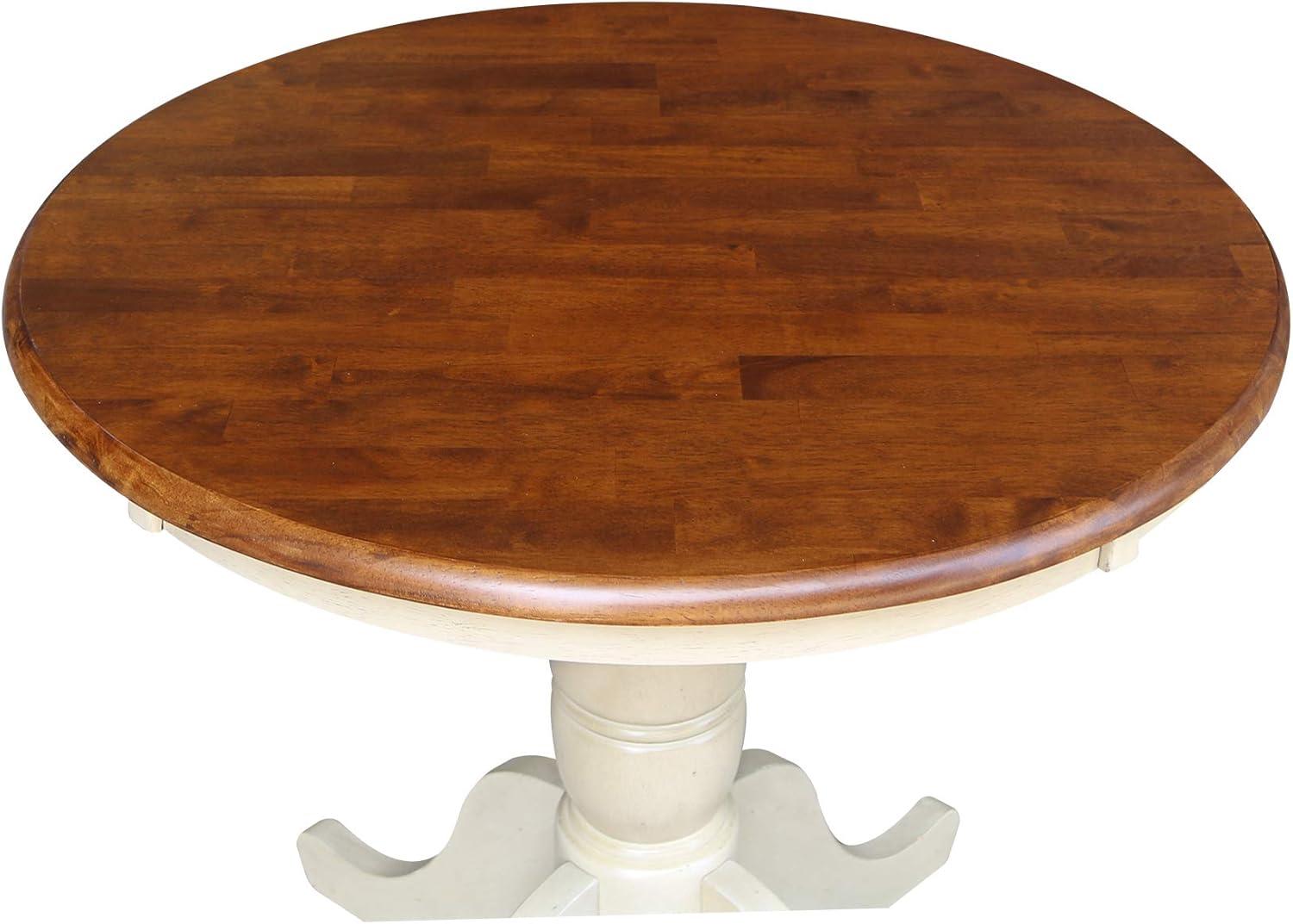 Classic Farmhouse 30" Round Wood Dining Table in Antiqued Almond/Espresso