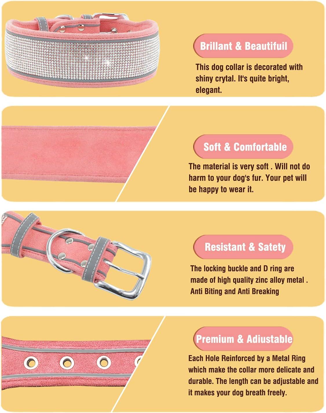Bling Dog Collar For Large Dogs - 2 Inch Wide Rhinestones For Girls, - pink