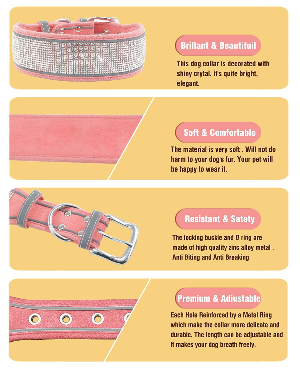 Bling Dog Collar For Large Dogs - 2 Inch Wide Rhinestones For Girls, - pink