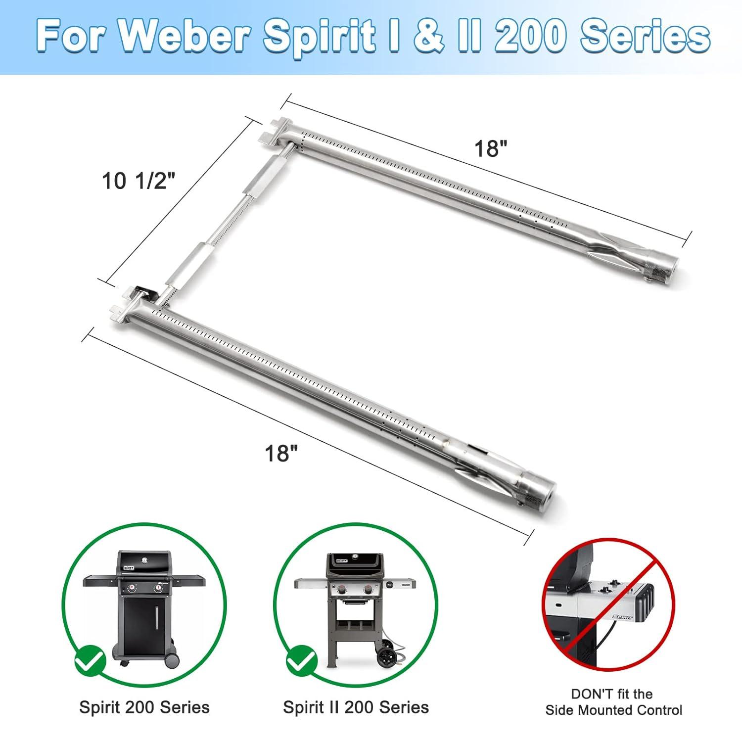 Uniflasy 69785 18 Inch Grill Burner for Weber Spirit I & II 200 Series Spirit E-210 E-220 Spirit S-210, S-220 Gas Grills with Up Front Control Tube Pipe 304 Stainless Steel