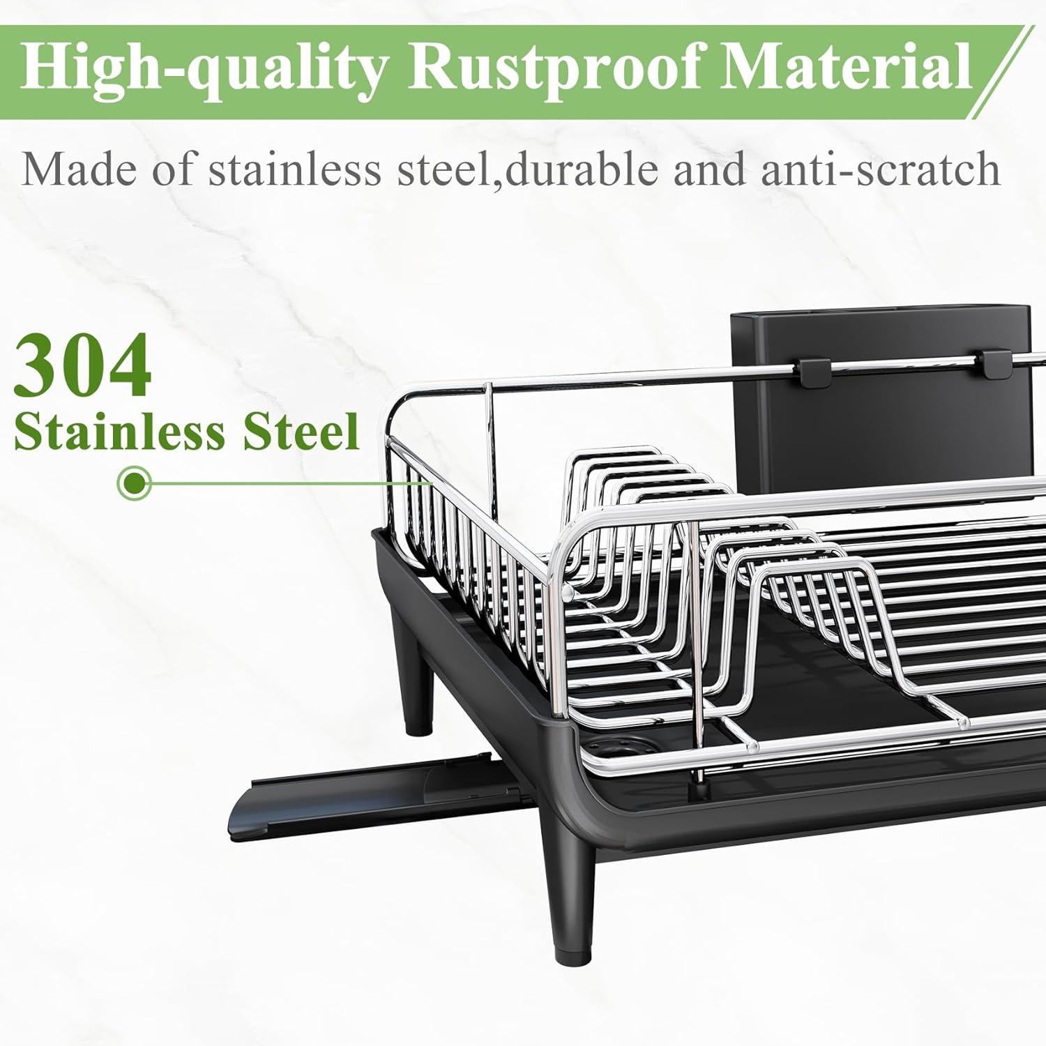 Large Dish Drying Rack for Kitchen Counter with Auto Draining Drain Broad and Removable Cutlery Holder