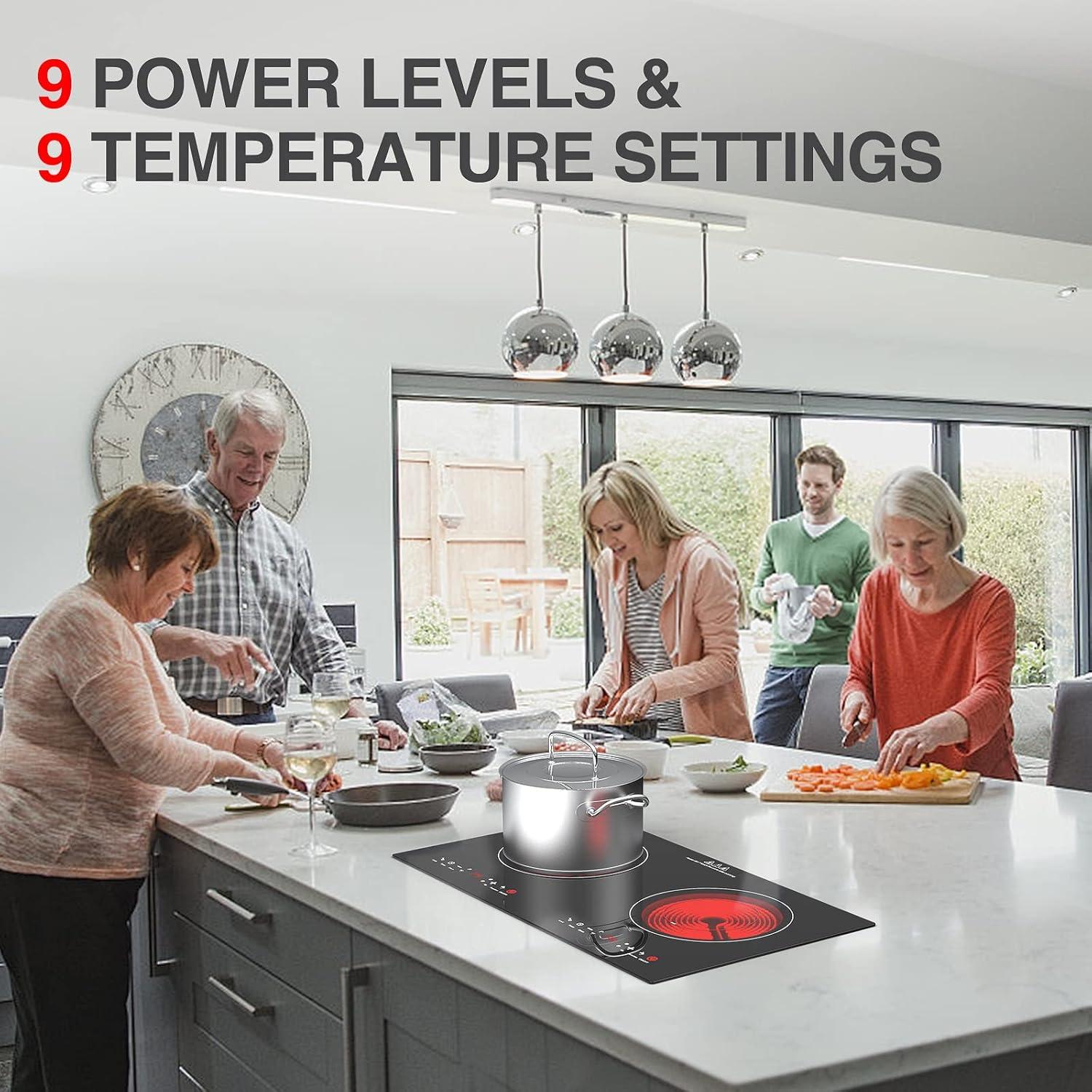 2400w Electric Cooktop, 24" Electric Stove 2 Burner Hot Plate Built-in Double Burner Cooktop with LED Touch Screen,9 Heating 9 Temperature,Kids Lock & Timer,Suitable for all Pans