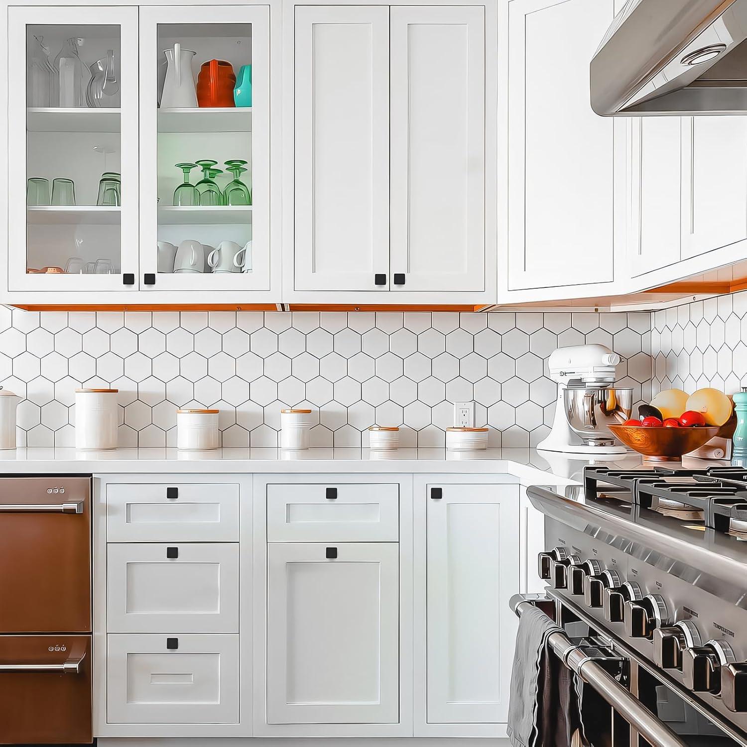 Single Hole Drawer Knobs - 10 Pack Black Cabinet Knobs - Square Dresser Knobs Dresser Handles Closet Door Knobs - Kitchen Cabinet Knobs - Cabinet Hardware