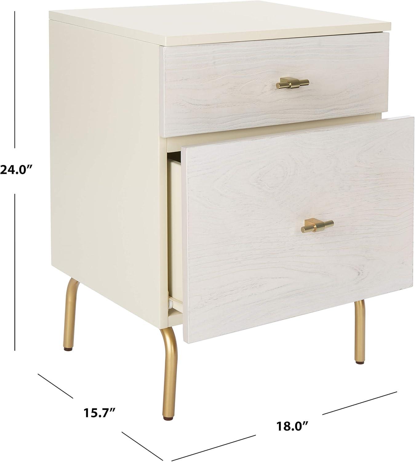 Genevieve 2 Drawer Nightstand - Cream/White Washed - Safavieh.