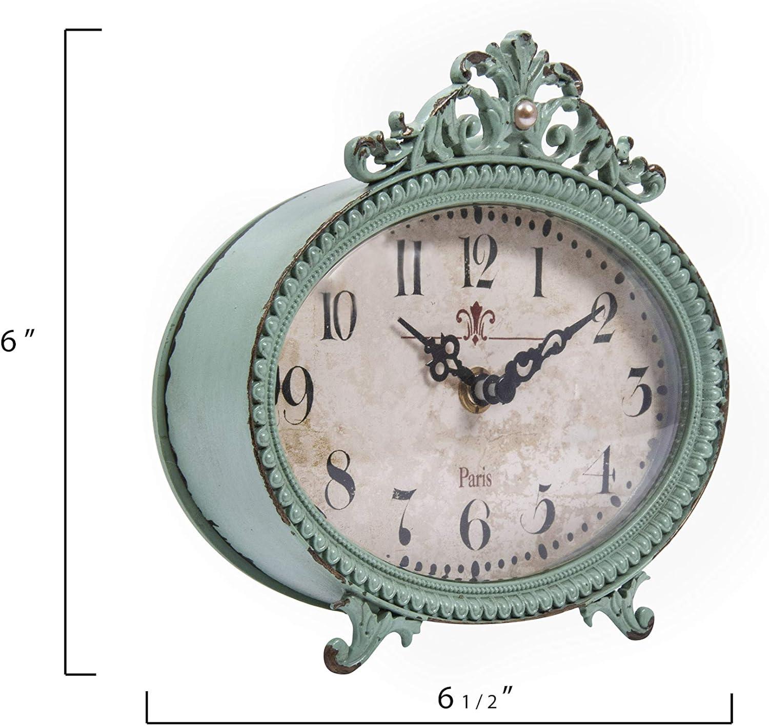 Woven Paths 6.5" x 2" x 6.25" Antique Style Pewter Mantel Clock in Distressed Aqua