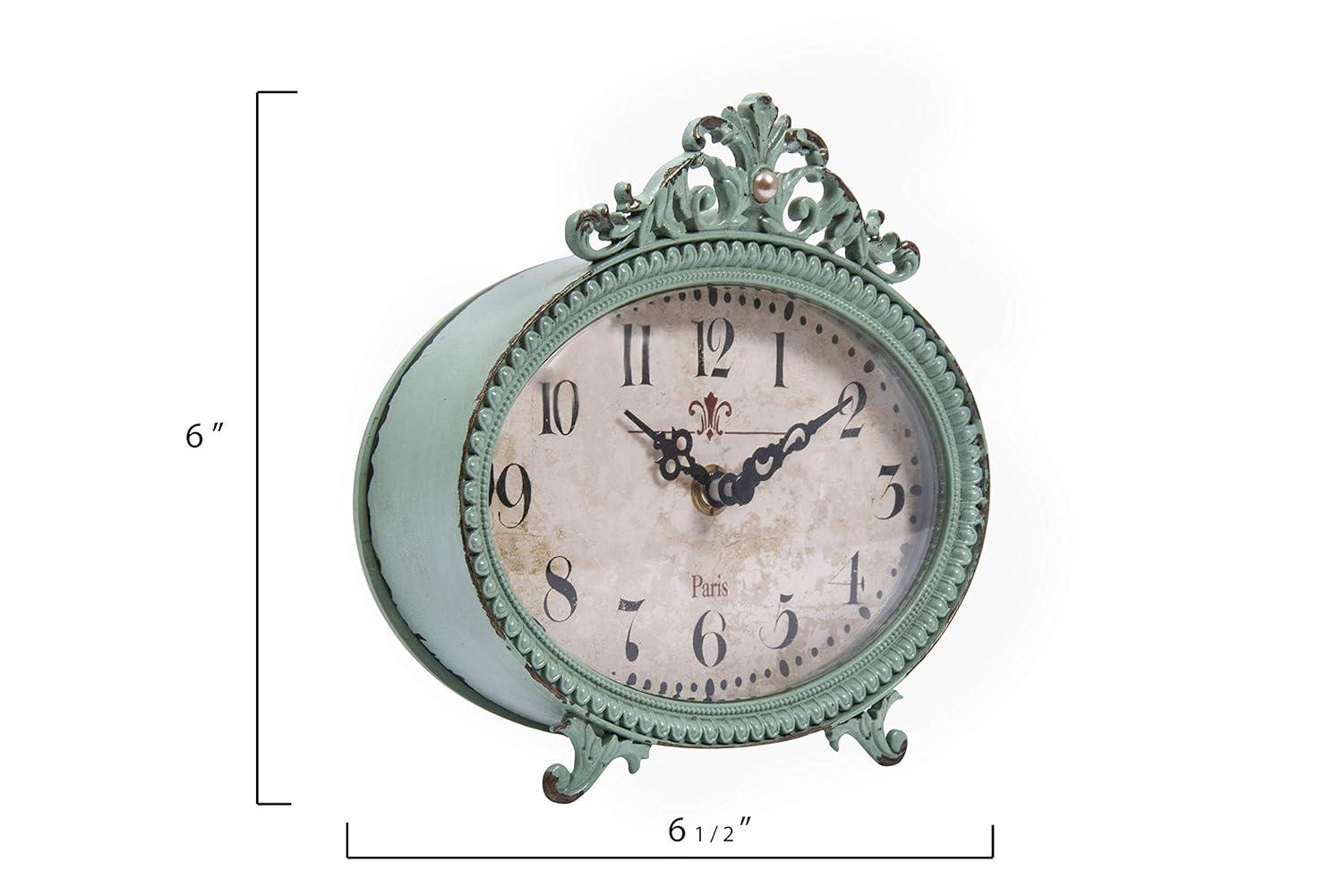 Woven Paths 6.5" x 2" x 6.25" Antique Style Pewter Mantel Clock in Distressed Aqua