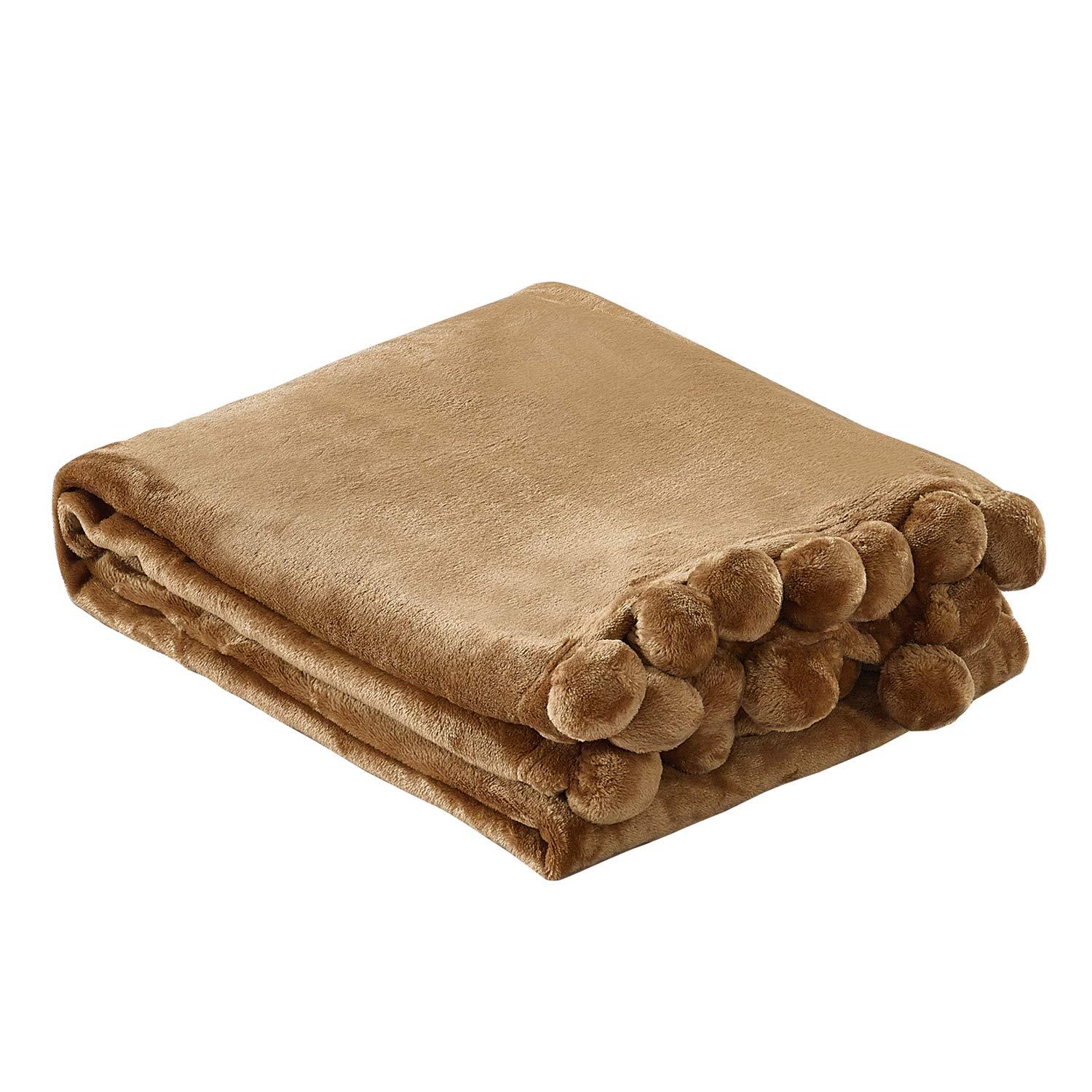 Home Soft Things Flannel Fleece Pom Pom Blanket