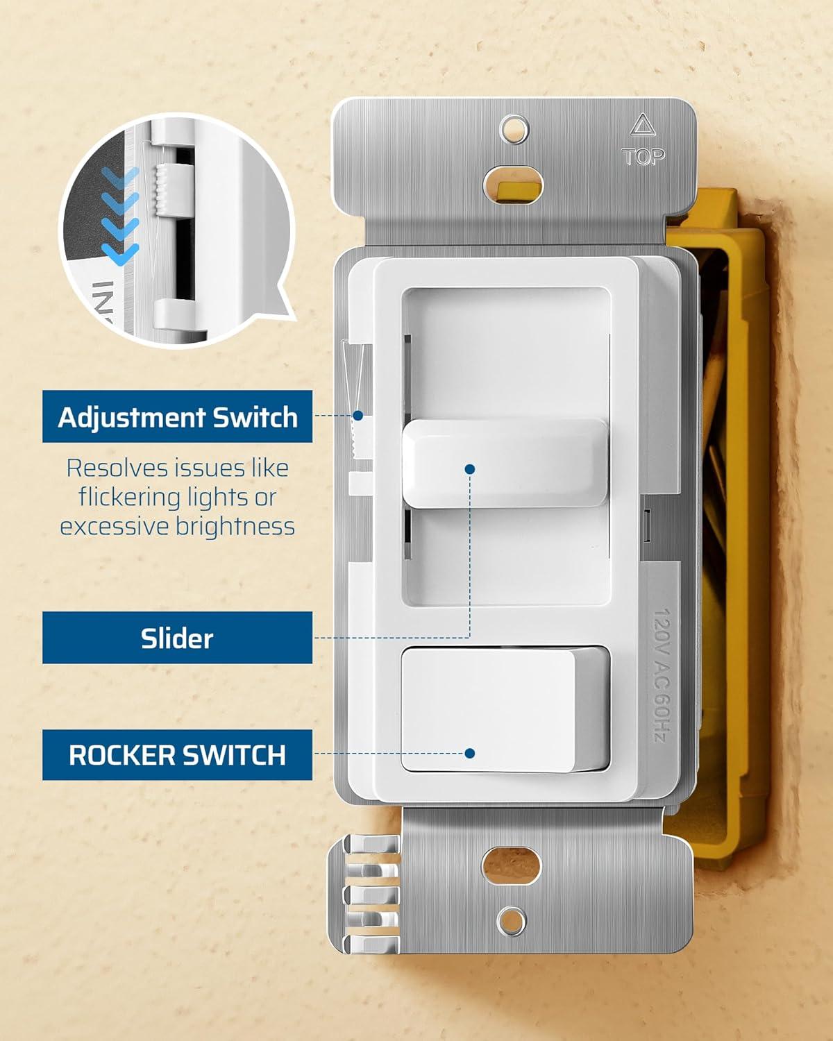 DEWENWILS Dimmer Switch for LED Lights, 600W Incandescent/Halogen and 150W CFL/LED, Single-Pole or 3-Way Dimmer Light Switch