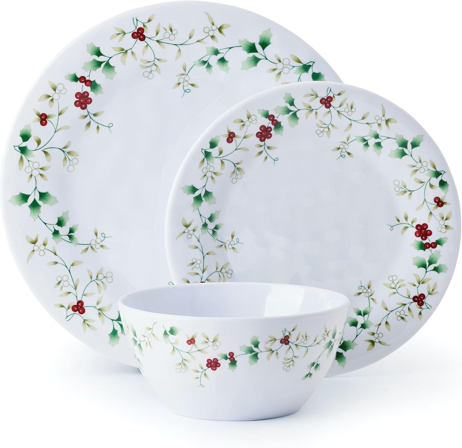 Winterberry Melamine Holiday Dinnerware Set, Service for 6