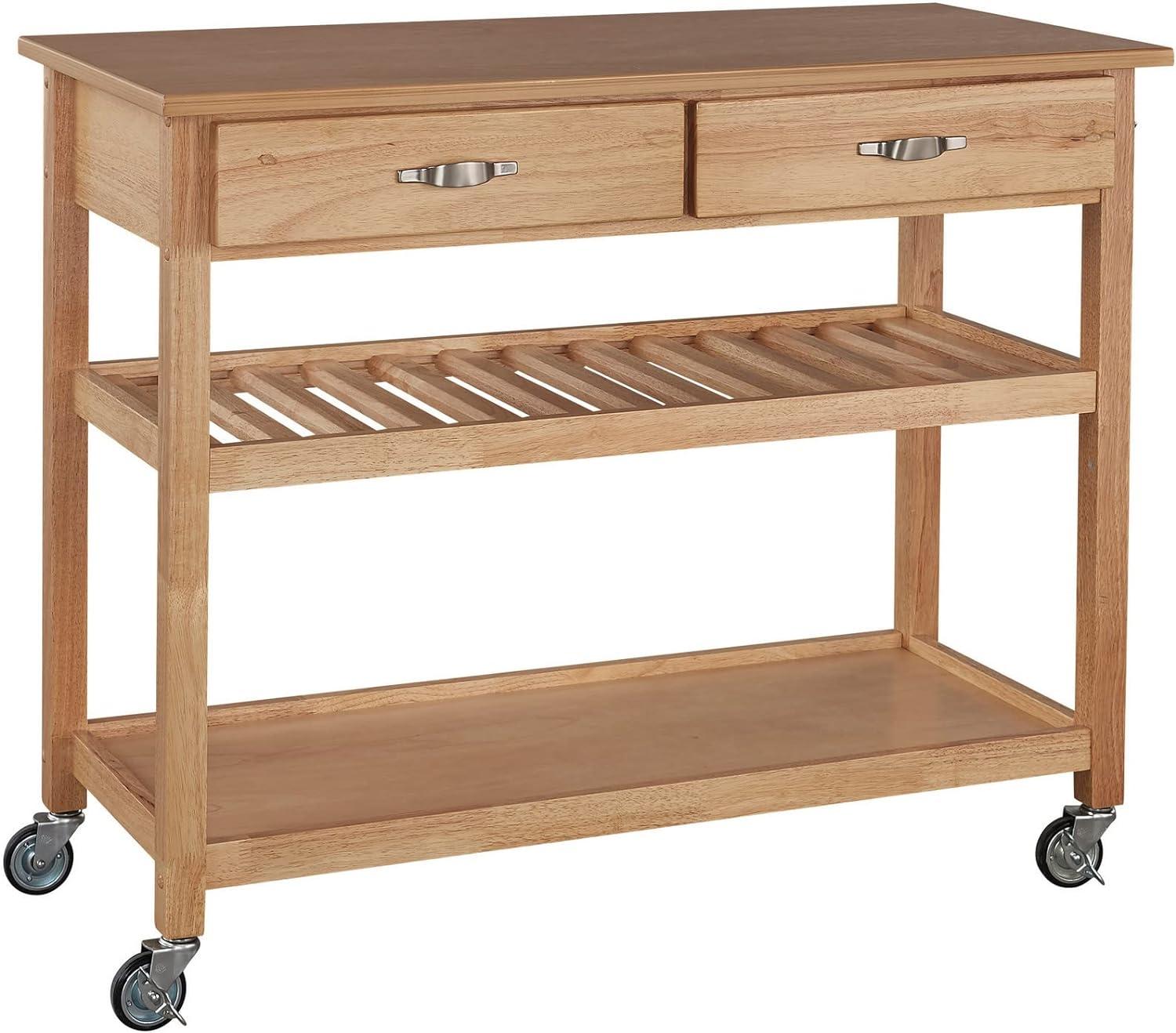 Solid Wood Rectangular Kitchen Cart with Wine Rack and Storage