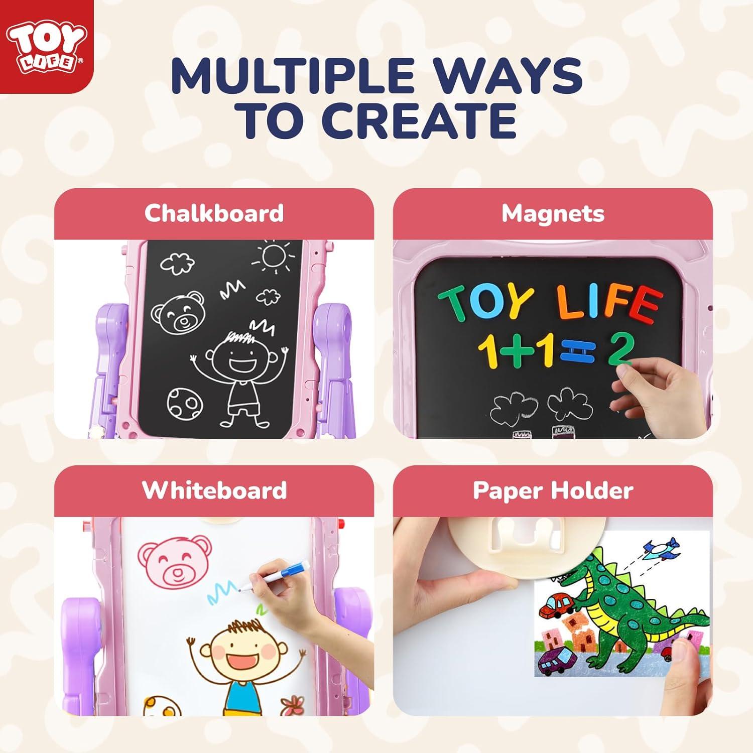 Easel for Kids, Adjustable Standing Art Easel for Toddler, Double Magnetic Drawing Board with Painting Accessories, Birthday Christmas Gift for Little Boys and Girls,  Pink