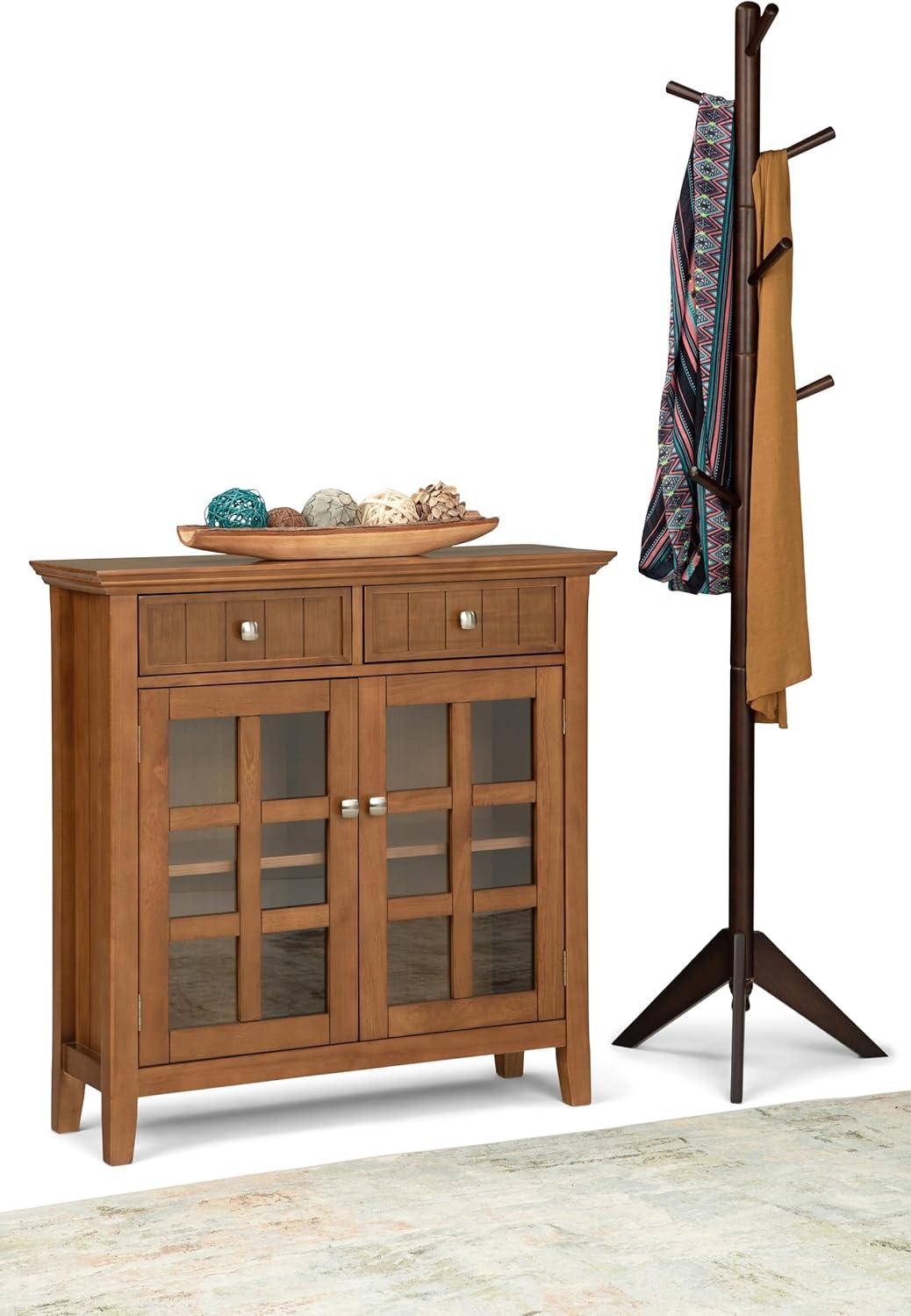 Simpli Home Acadian 36"W Solid Wood 2-Shelf Entryway Storage Cabinet with Glass Doors and 2 Drawers