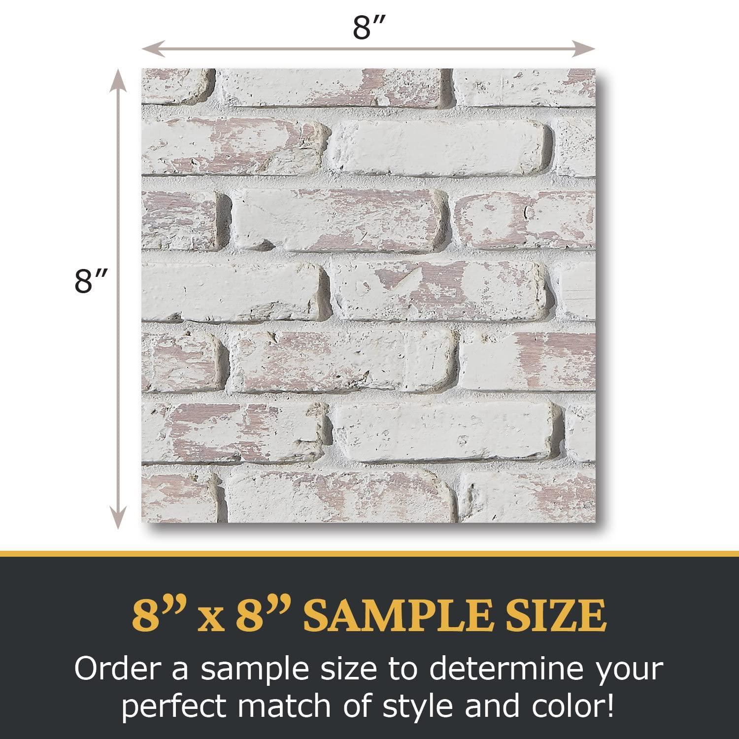 AZ Faux Brick 3D Textured Wall Panel Sample | Old Medford | 8"wide x 8"high Sample Size | Whitewash