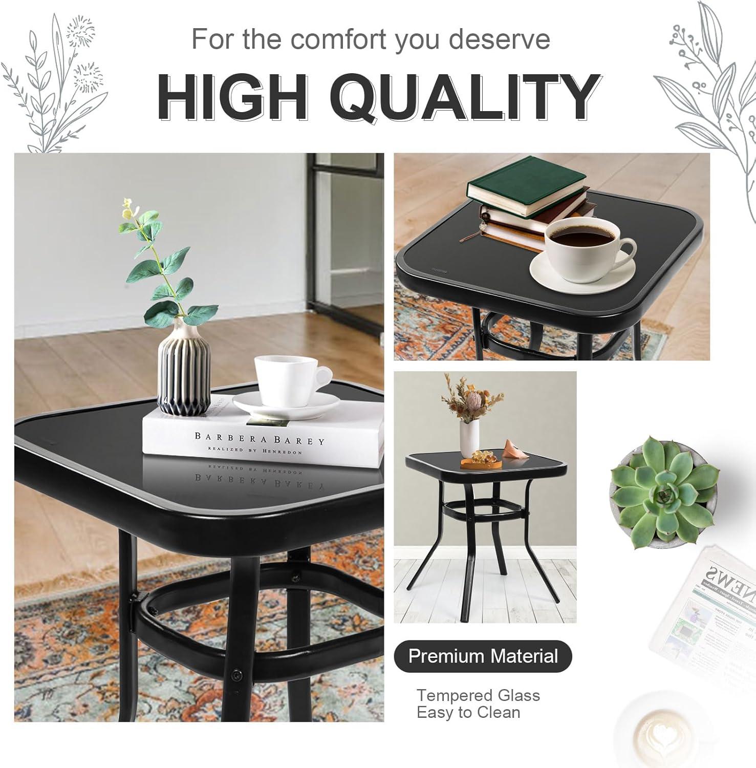 Crownland Outdoor Rocking Chairs Patio Furniture 3 Piece Patio Set Bistro Table Set Black Iron with Thickened Cushions and Glass Coffee Table, Grey