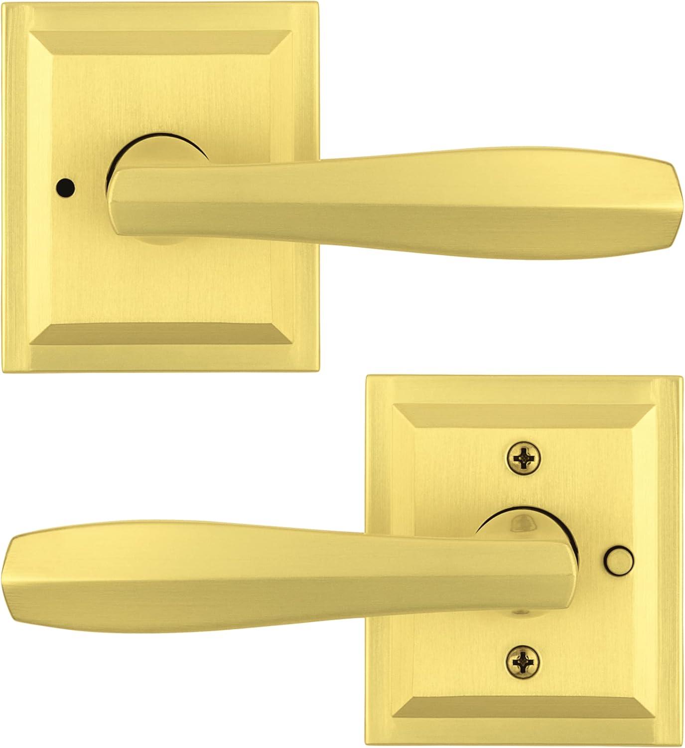 Torrey Satin Brass Low Profile Rose Bed/Bath Privacy Door Handle