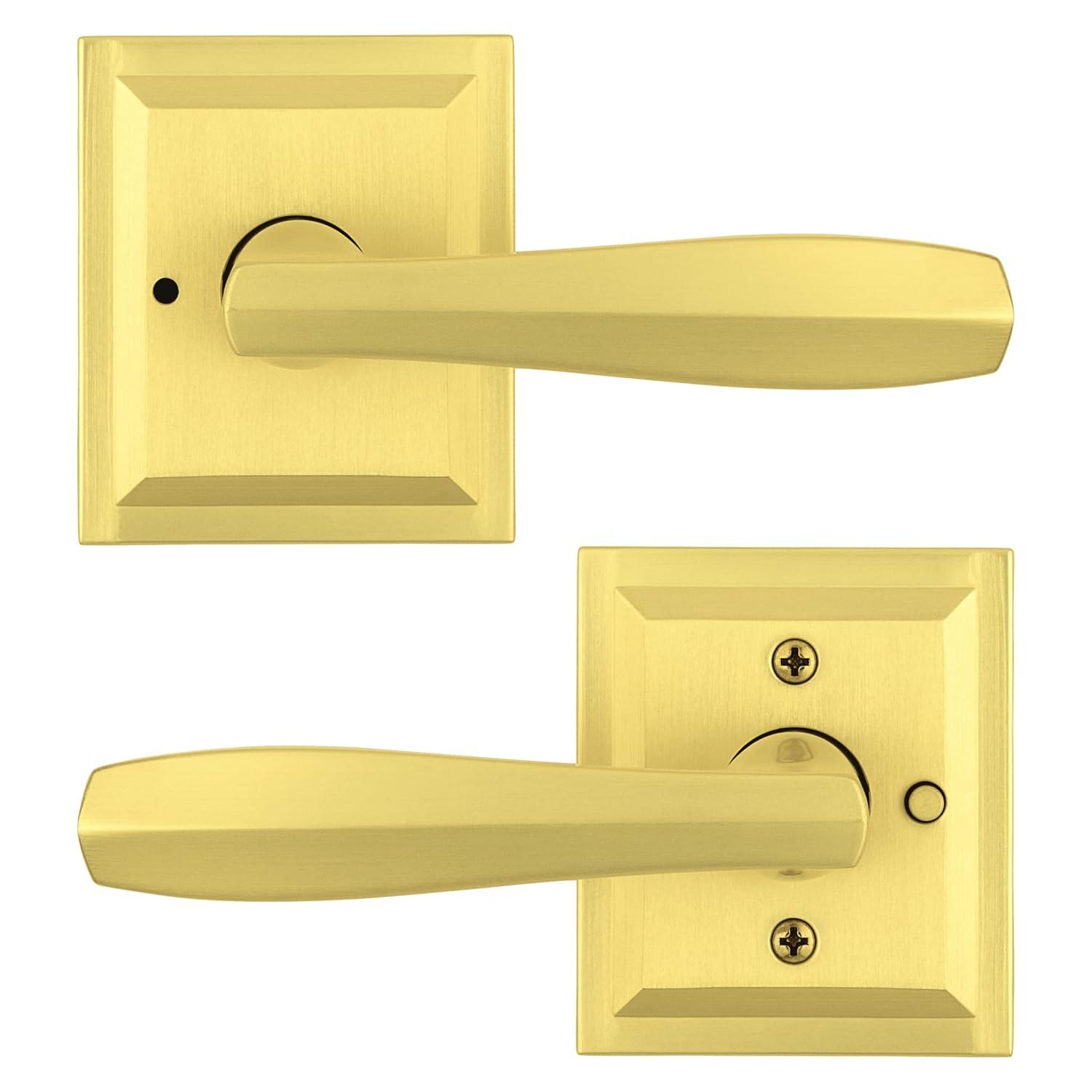 Torrey Satin Brass Low Profile Rose Bed/Bath Privacy Door Handle