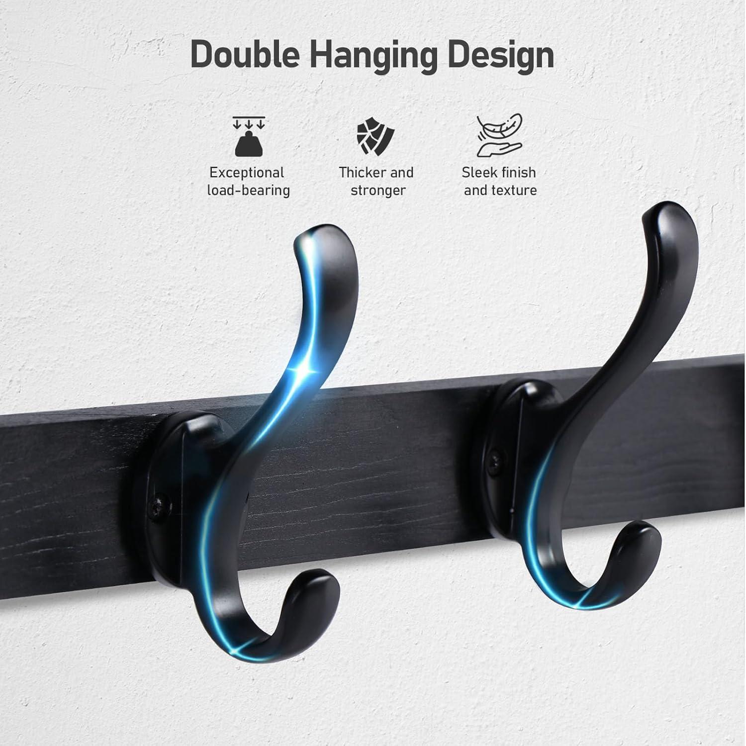 Coat Rack Wall Mount with Shelf, Wood Wall Hooks with Storage, Entryway Shelf with 5 Coat Hangers for Bathroom, Living Room, Bedroom, Black