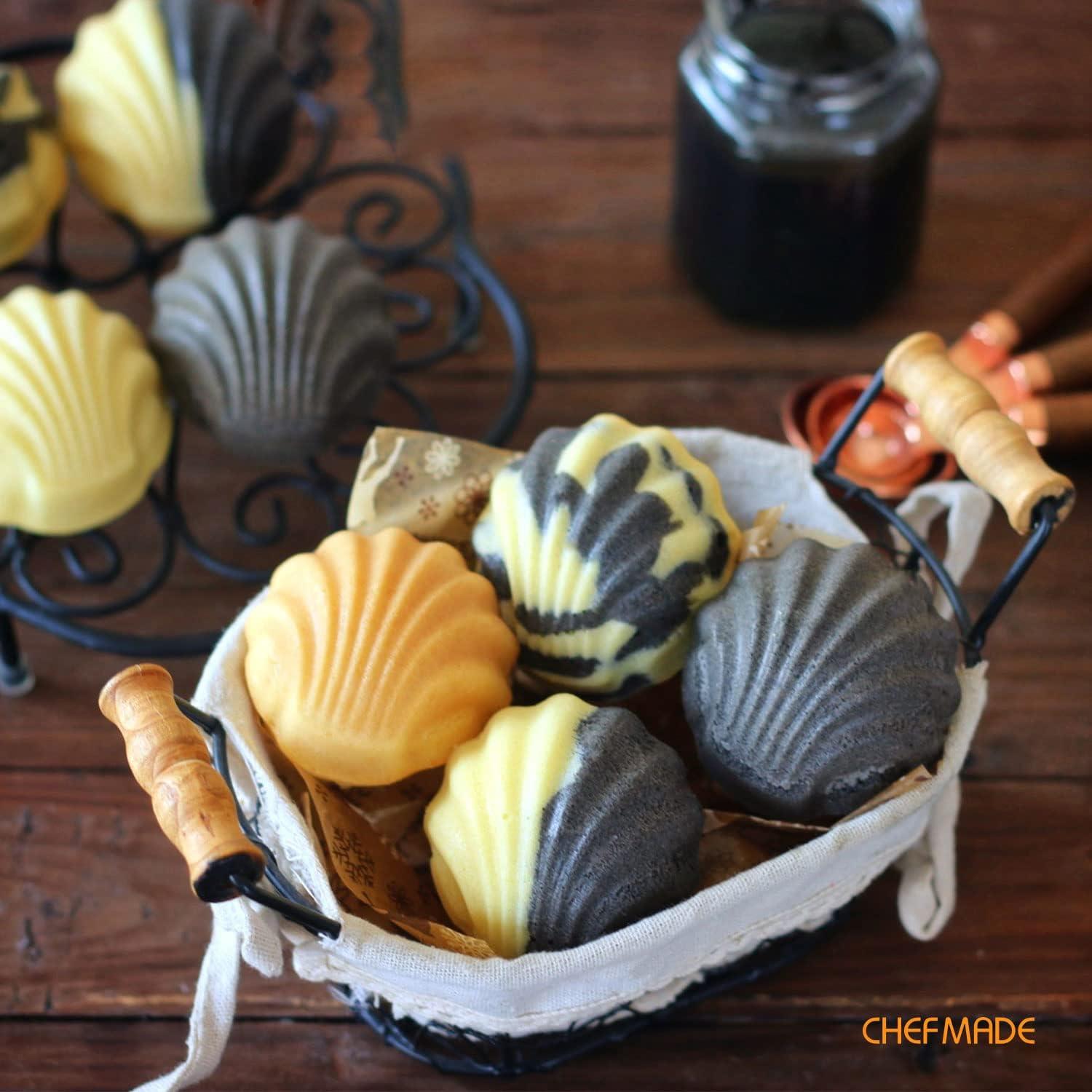 CHEFMADE Madeleine Mold Cake Pan, 12-Cavity Non-Stick Spherical Shell Madeline Bakeware for Oven Baking (Champagne Gold)