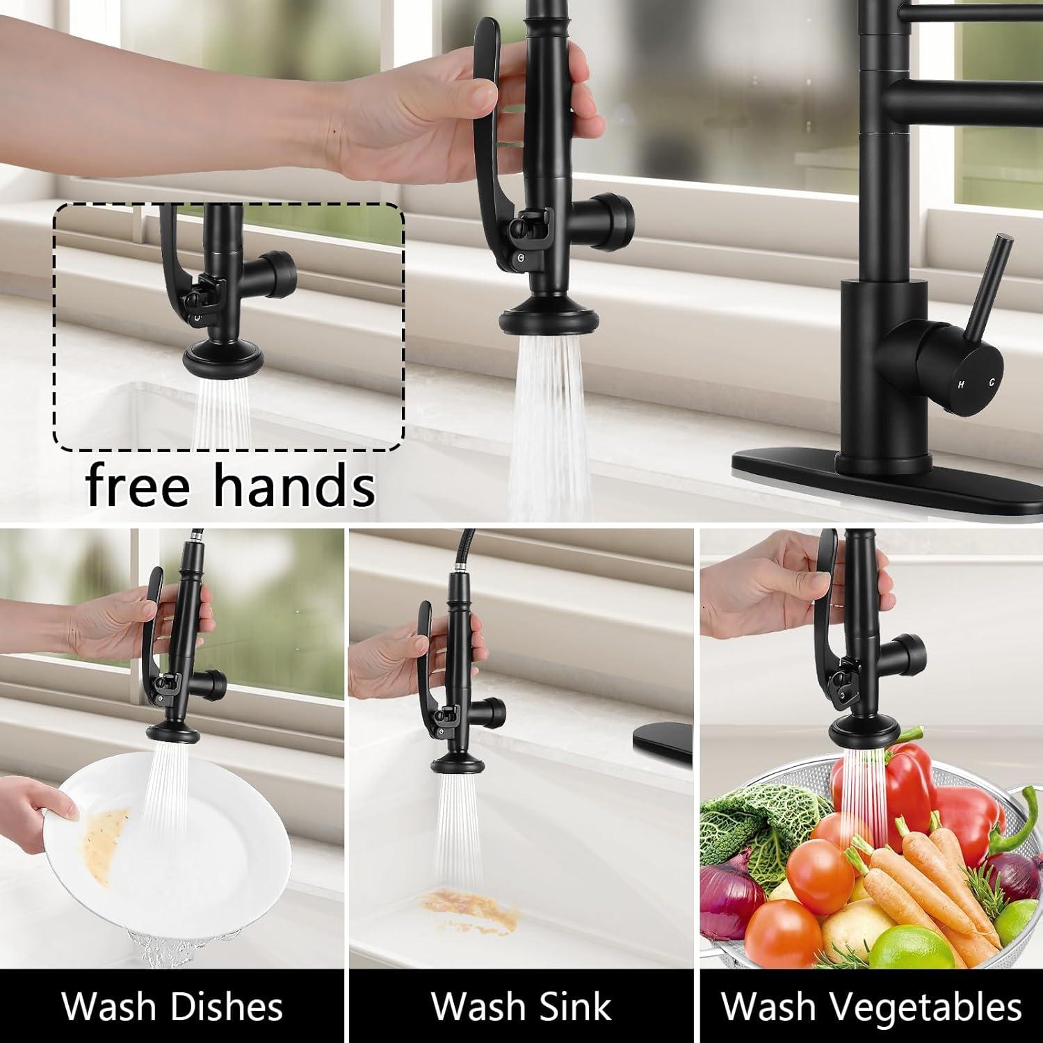 Matte Black Stainless Steel LED Kitchen Faucet with Pull-out Spray