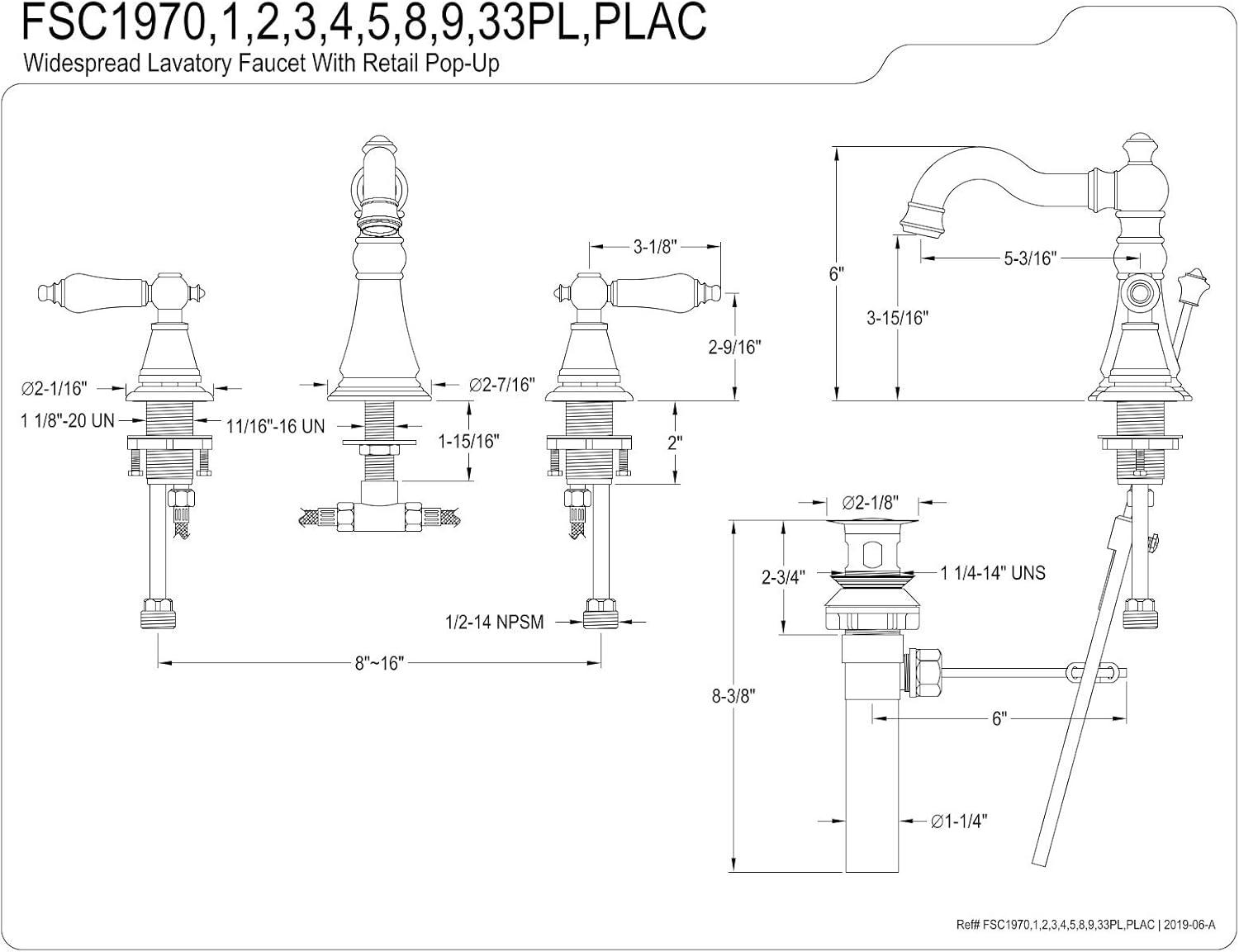 Polished Nickel Traditional Widespread Bathroom Faucet with Drain