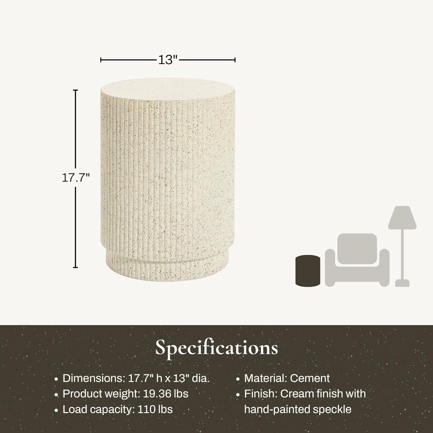 LuxenHome Outdoor Side Table, 17" Ivory White Cement Round Patio End Table,Outdoor Coffee Table for Garden Poolside,Accent Side Table