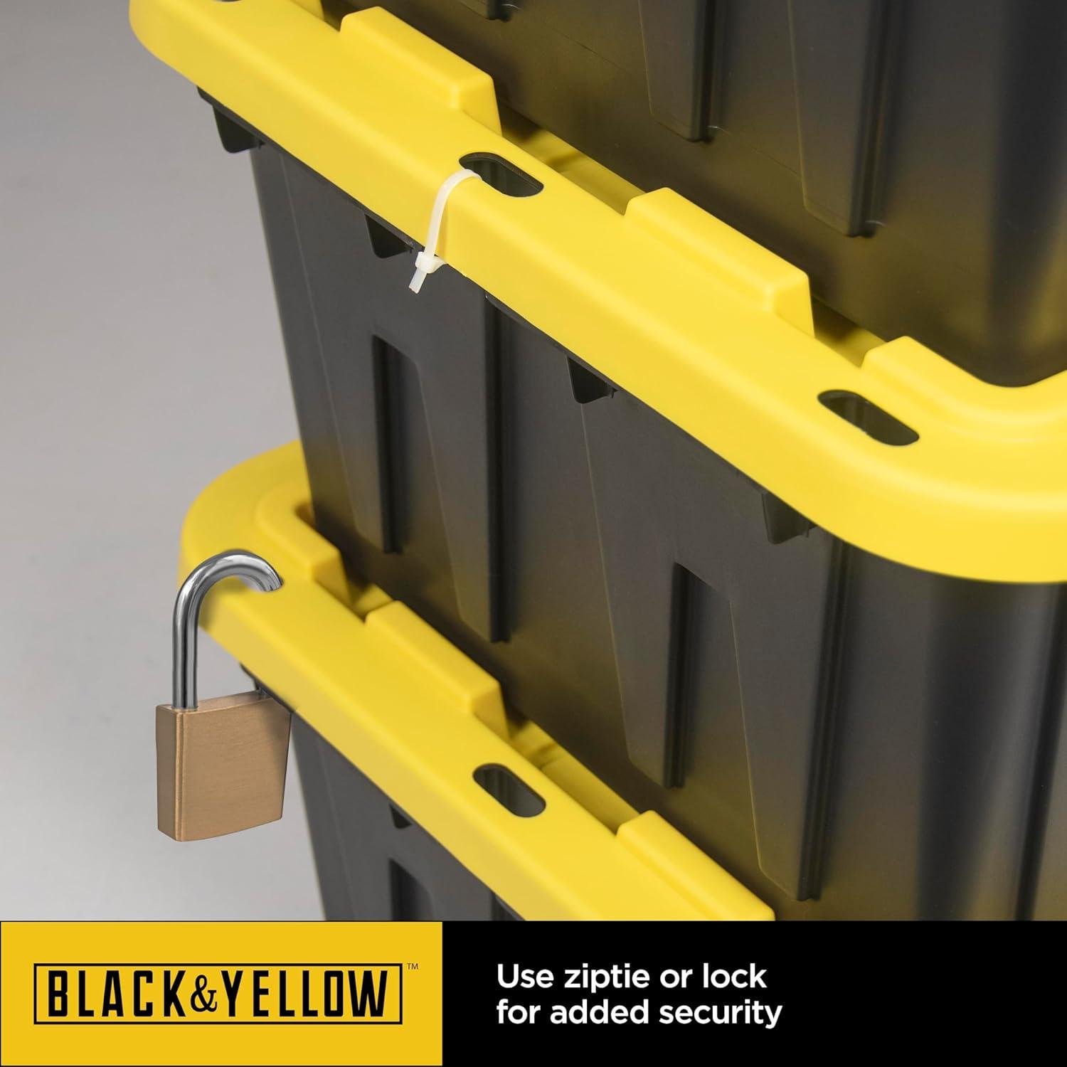 CX BLACK & YELLOW®, 27-Gallon Heavy Duty Tough Storage Container & Snap-Tight Lid, (14.3”H x 20.6”W x 30.6”D), Weather-Resistant Design and Stackable Organization Tote [2 Pack]