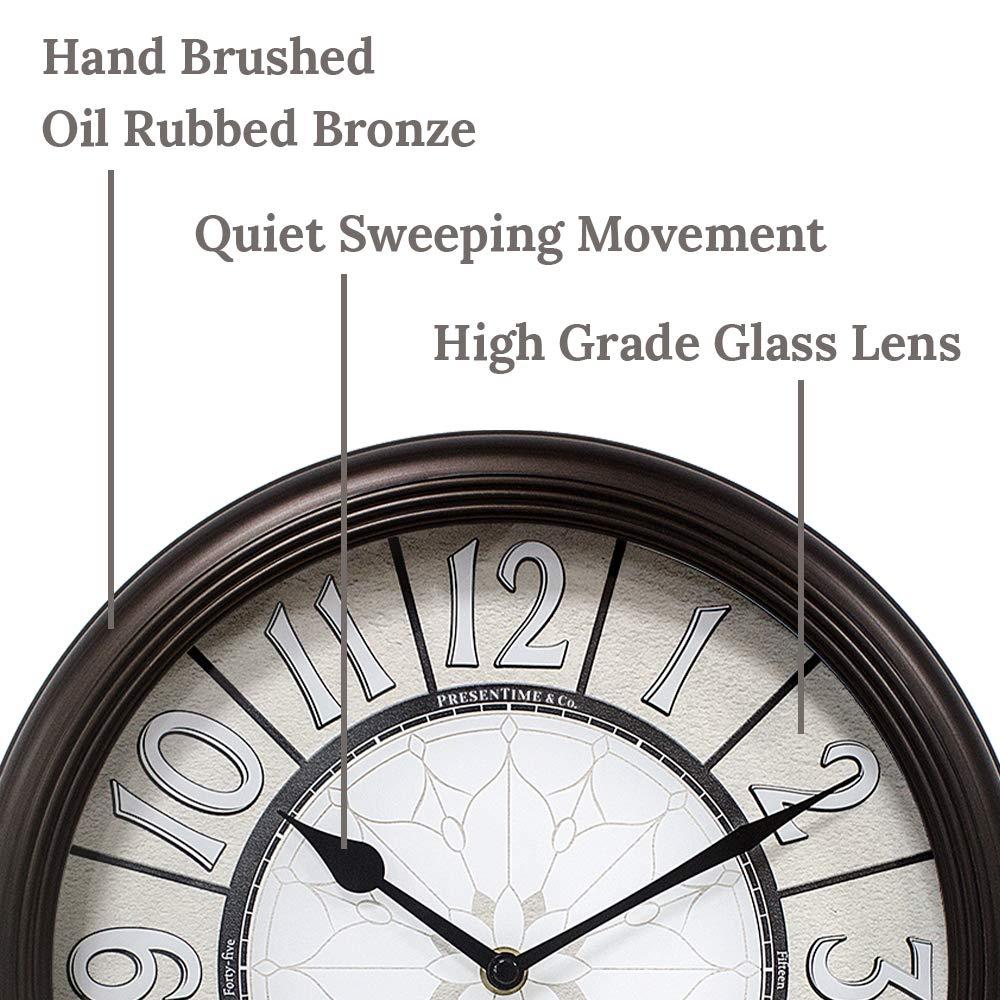 Presentime & Co. 12.6" Illuminated Farmhouse Wall Clock, Silent Battery Operated Night Light Wall Clock with Smart LED Sensor for Living Room, Bathroom, Kitchen, Home Office, Oil Rubbed Bronze Finish