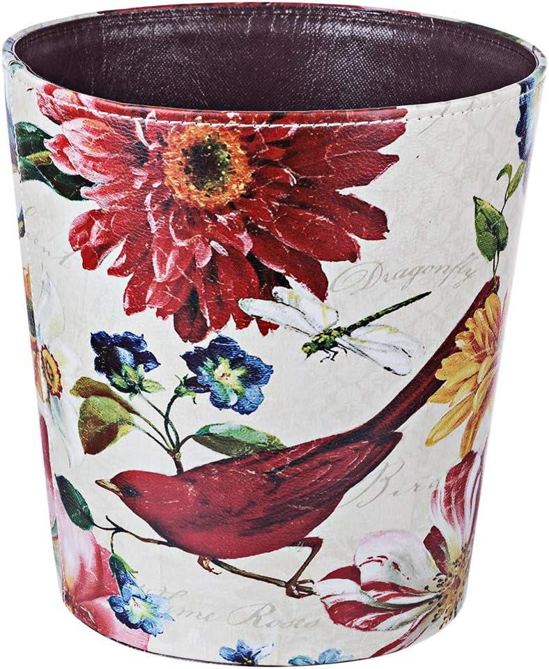 Retro Floral Pattern Waterproof Cylindrical Trash Can