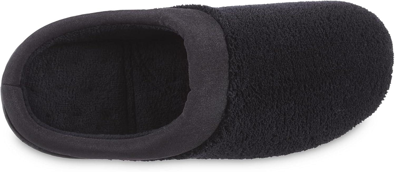 Isotoner Women's Terry and Satin Slip on Cushioned Slipper with Memory Foam for Indoor/Outdoor Comfort Flat Sandals BLK-8/9